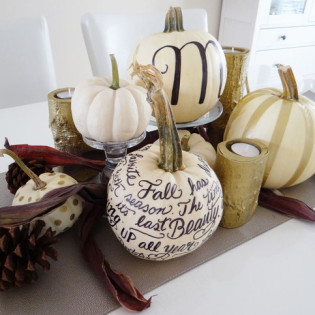 DIY Hand Lettered White Pumpkin Centerpiece DIY Hand Lettered White Pumpkin Centerpiece