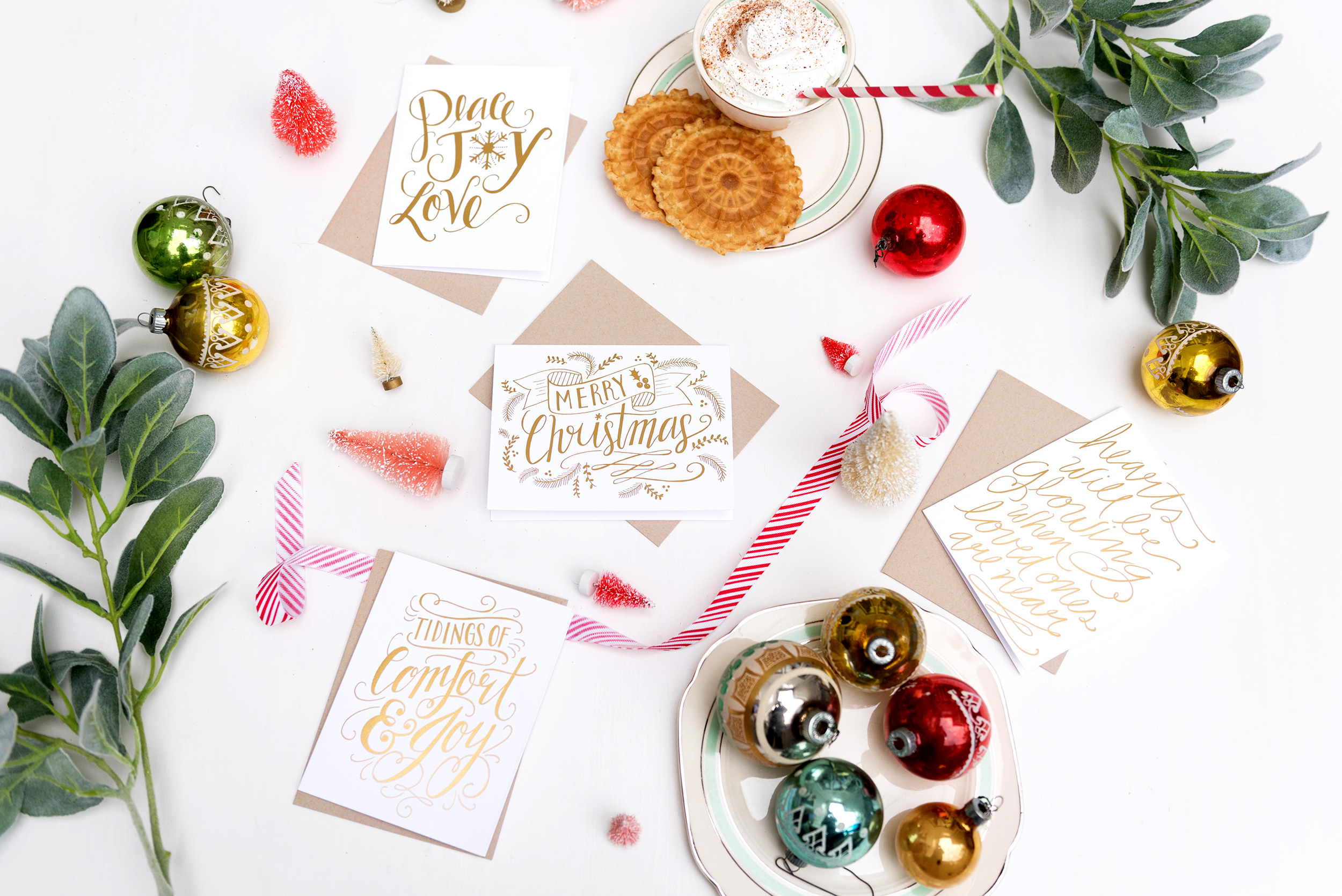 Gold foil holiday notecards by Lily & Val