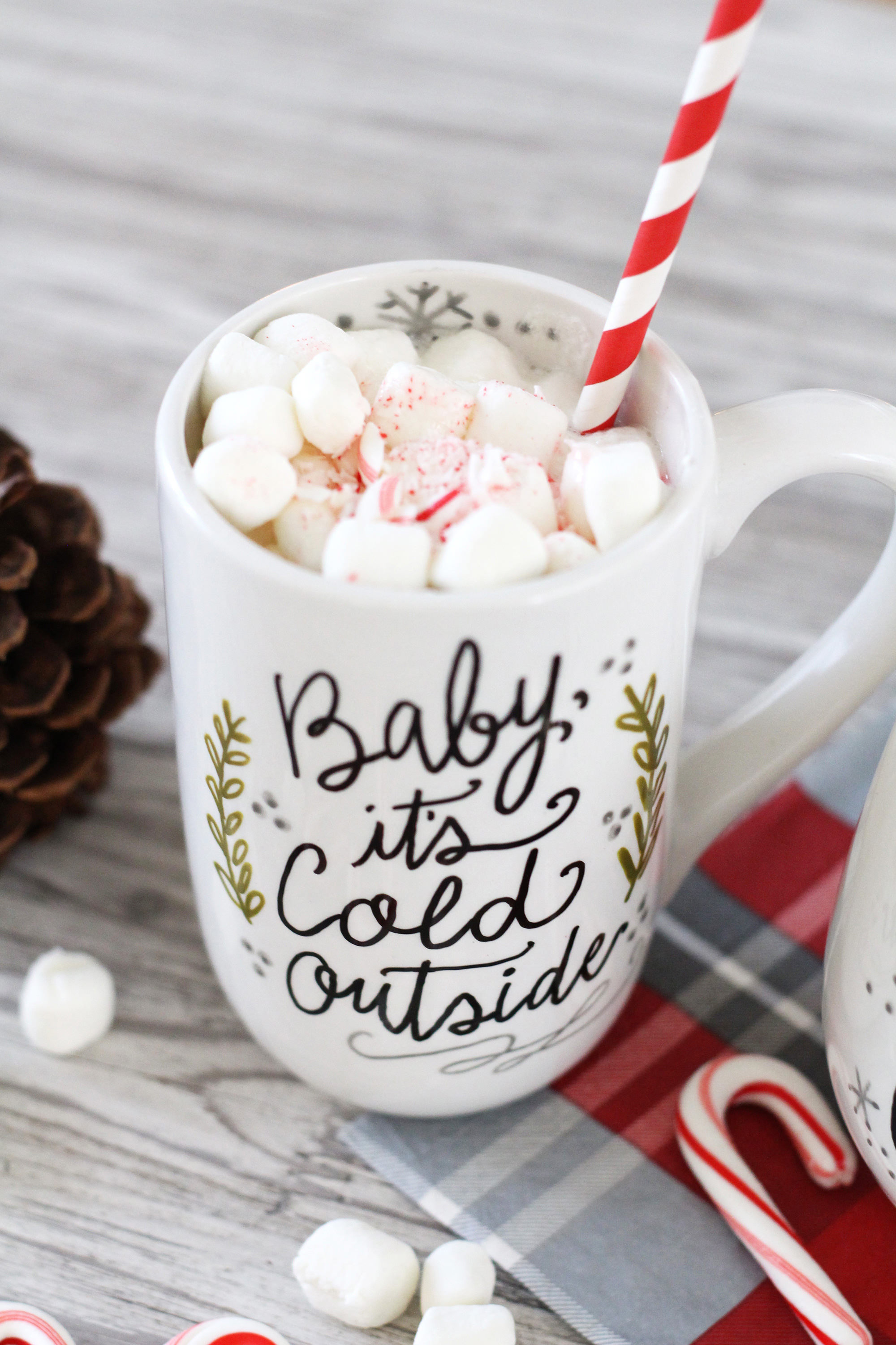 Hand-lettered, custom baby it's cold outside mug using PaintedByMe markers