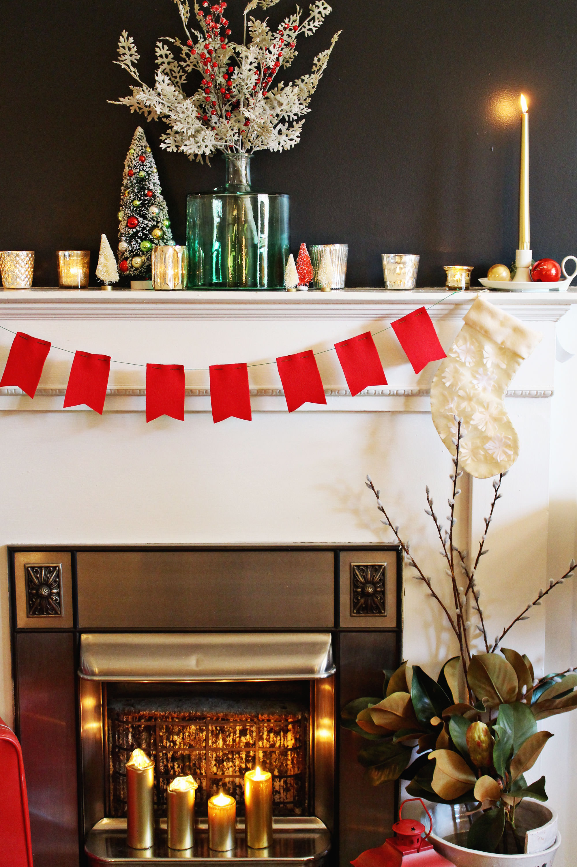 Holiday Mantel decor with antique accents