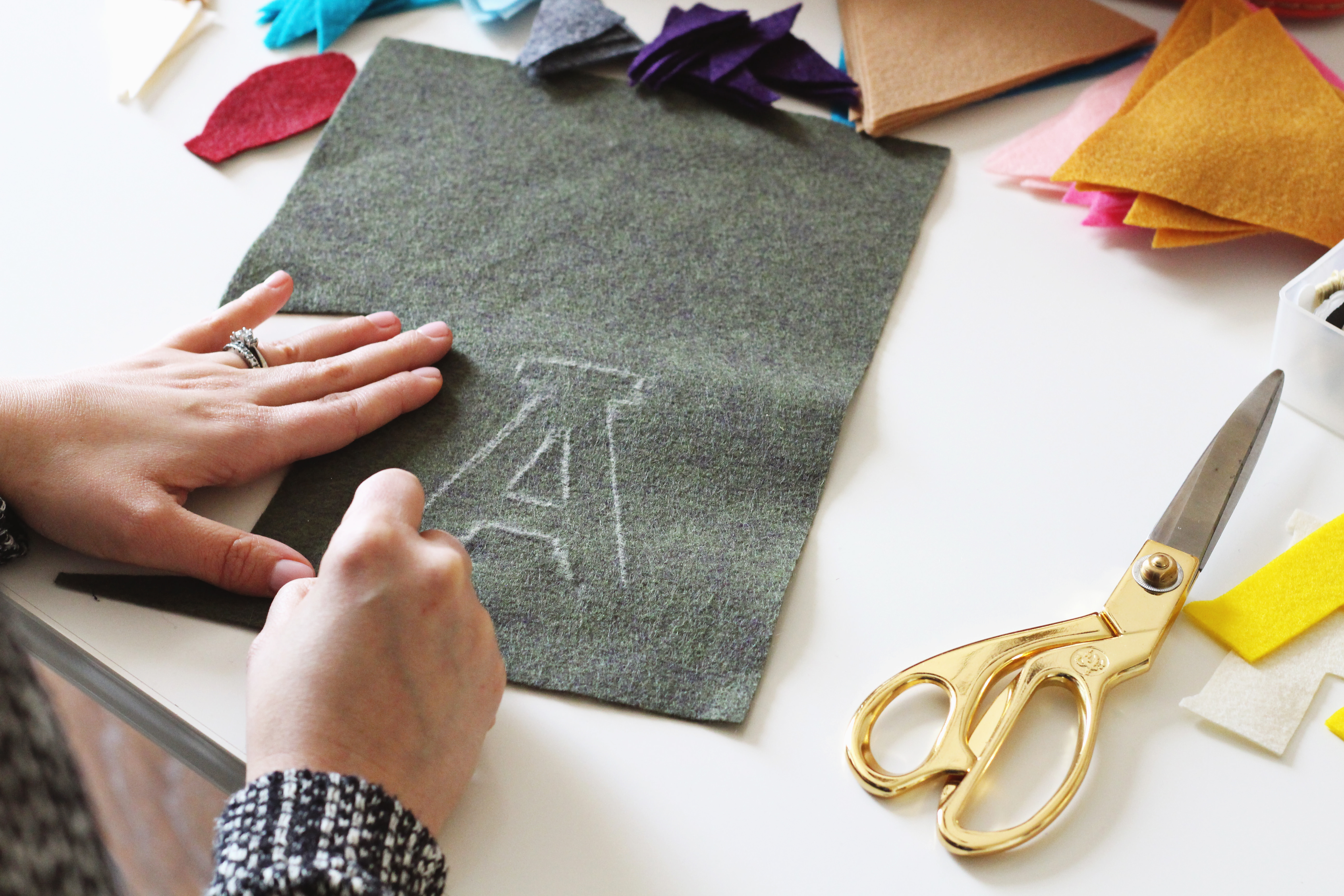 DIY felt letter banners step one: sketch out your letter using chalk