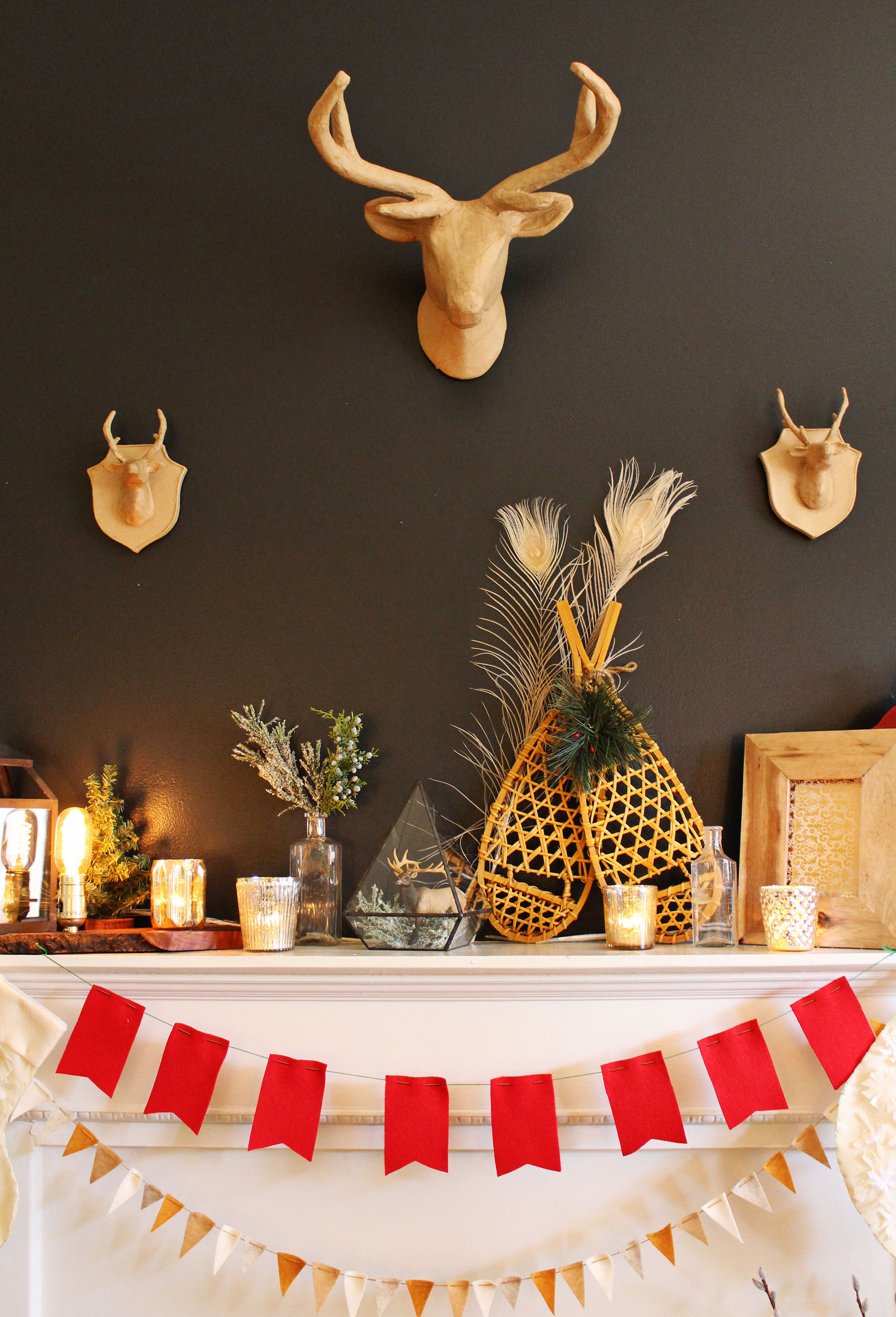 Use paper mache taxidermy above your holiday mantel display