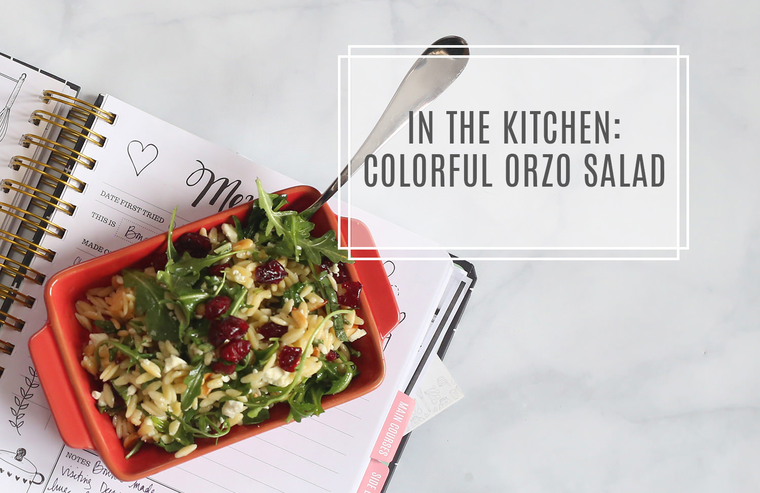 In the kitchen: a colorful orzo salad. Light and delicious, it's a healthy option for the new year!