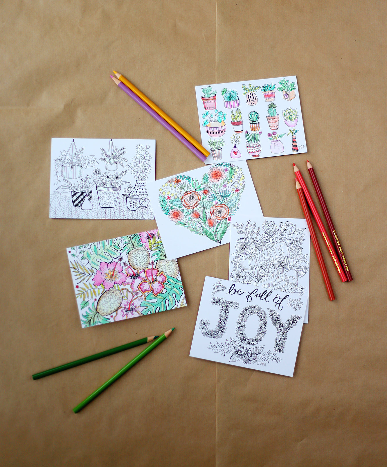 Receive eight assorted botanical and floral designs in our coloring notes set! Color the cards however you like!