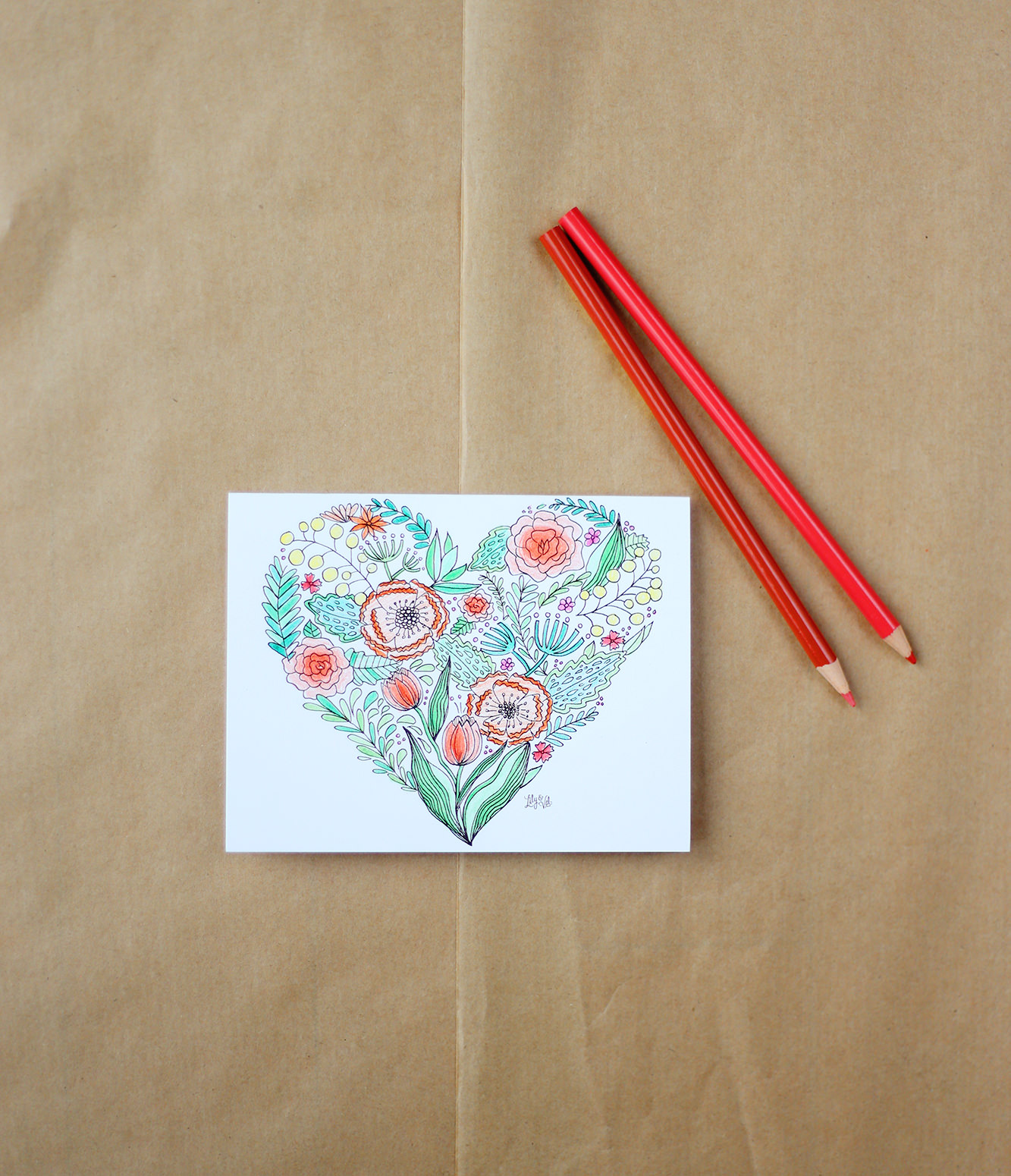 Botanicals make for fun coloring, and a beautiful card to send! Lily & Val Coloring Notes are available on lilyandval.com!