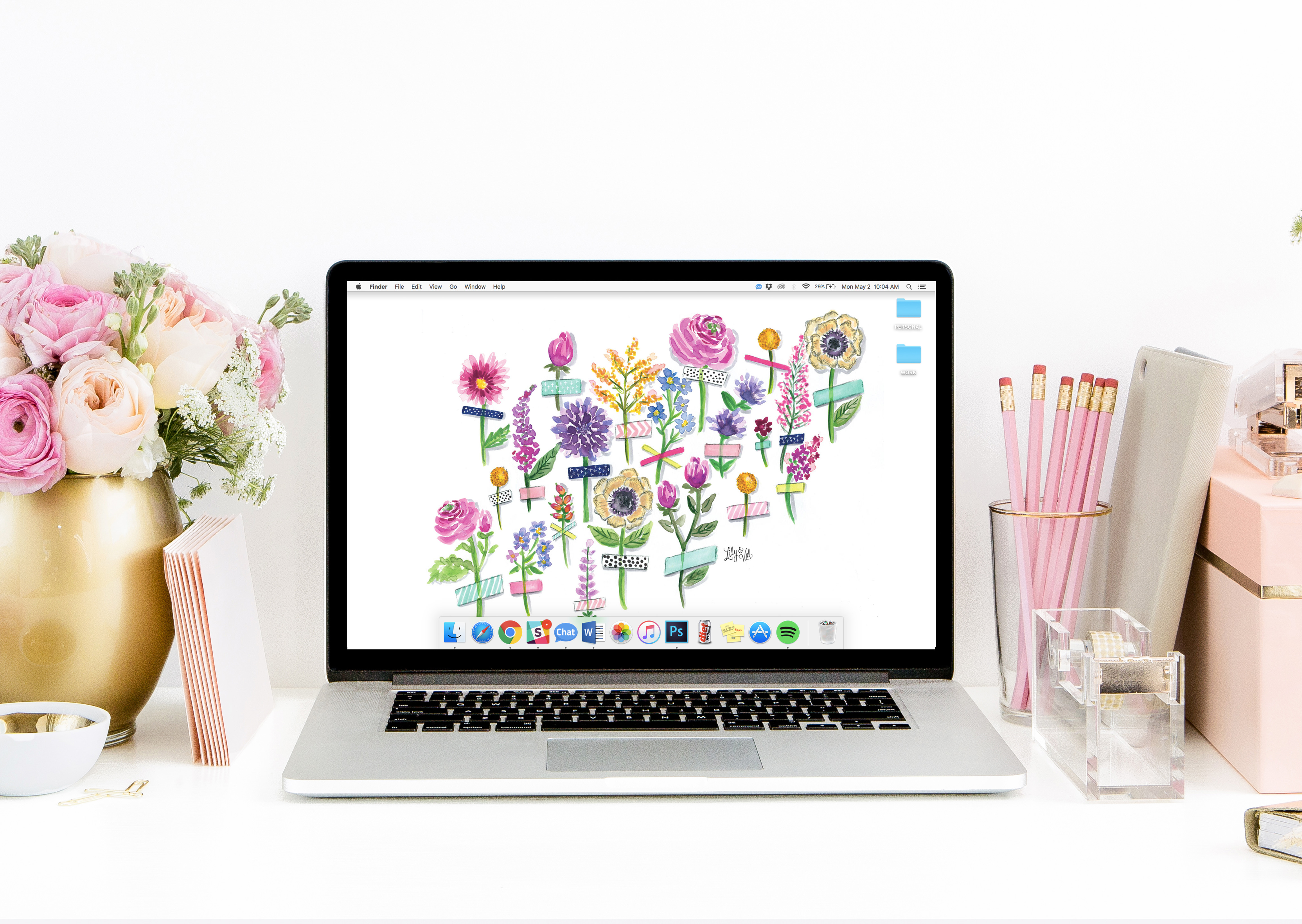 Washi tape flower art is perfect for your desktop! Visit Lily & Val Living for May's Free Download!