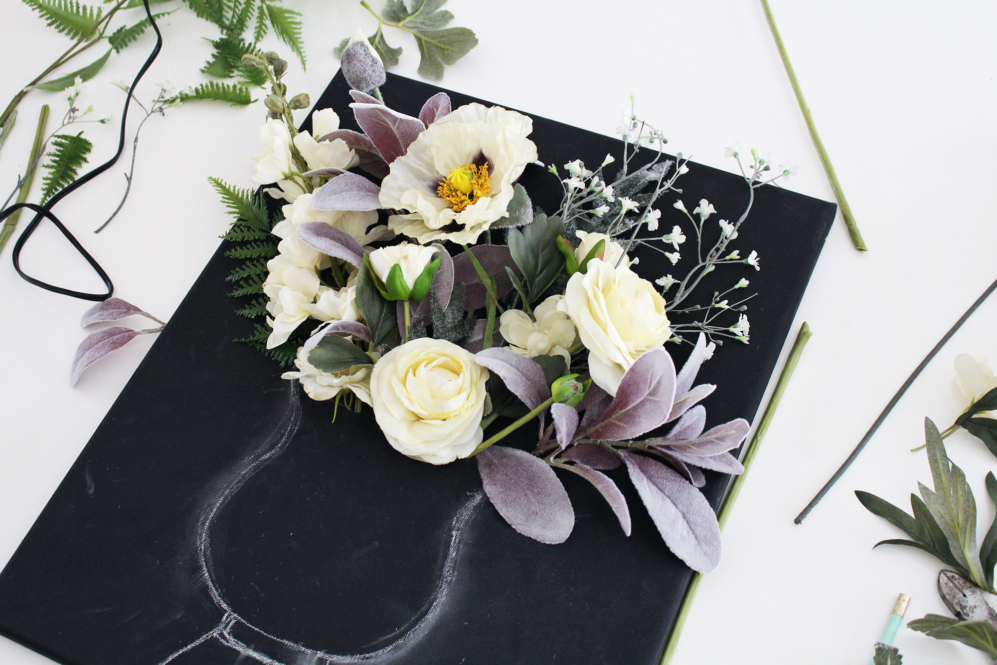 Handmade wall art on Lily & Val Living! Learn how to make a DIY 3-D flower canvas with a chalk art vase