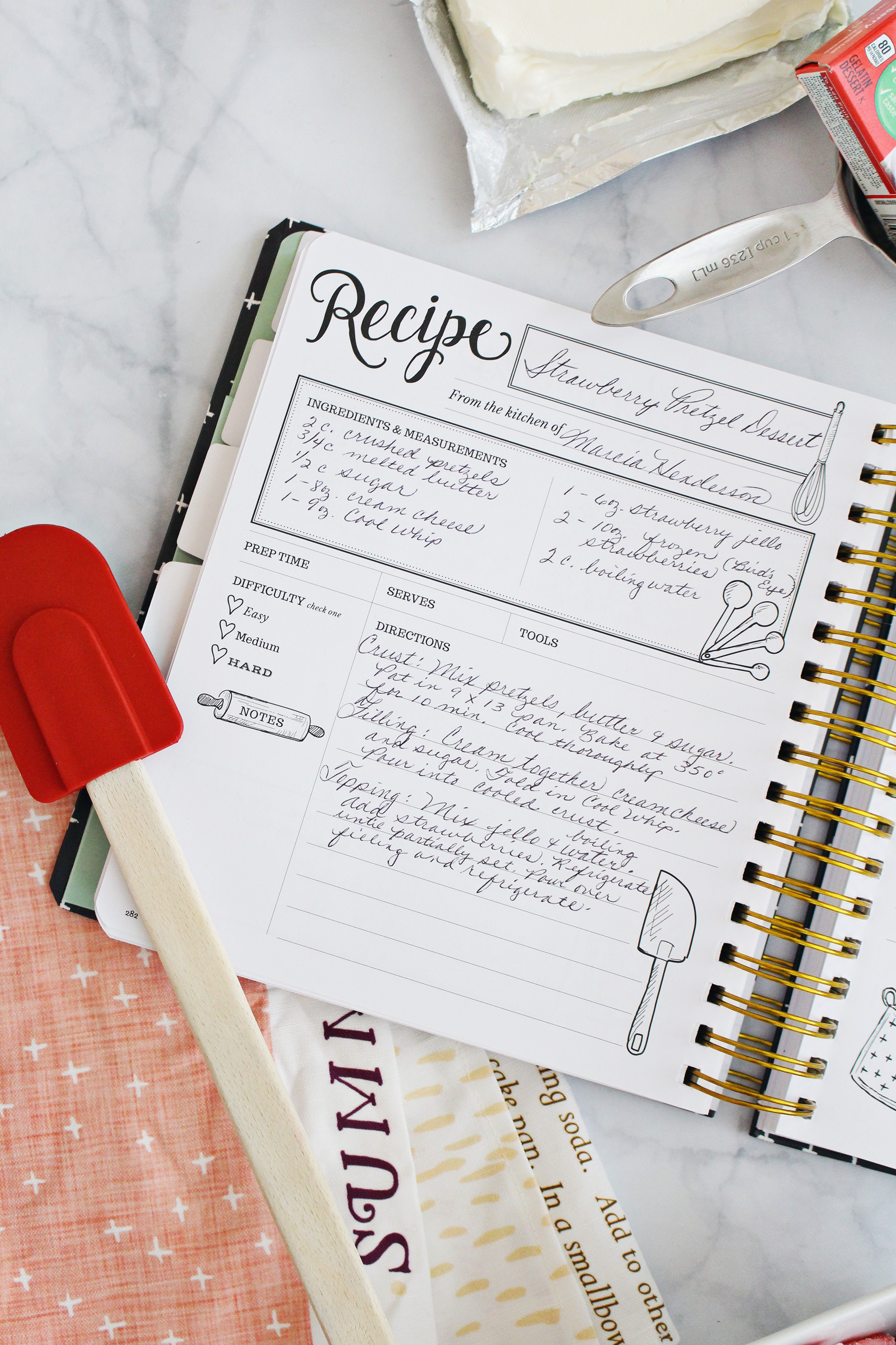 Have family members fill in the pages of your Keepsake Kitchen Diary with their own handwriting. It will be a special, family heirloom.