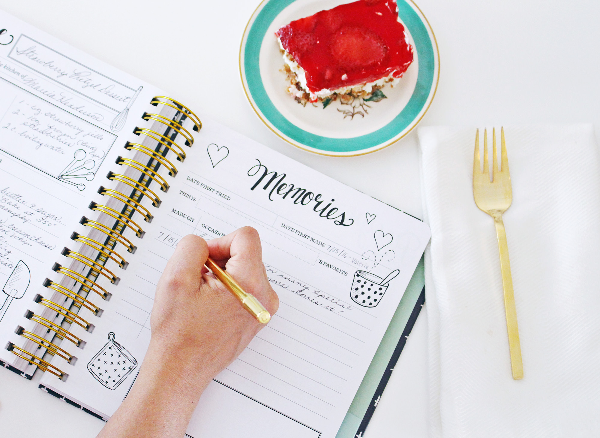 You can record memories on the journaling side of the Keepsake Kitchen Diary.