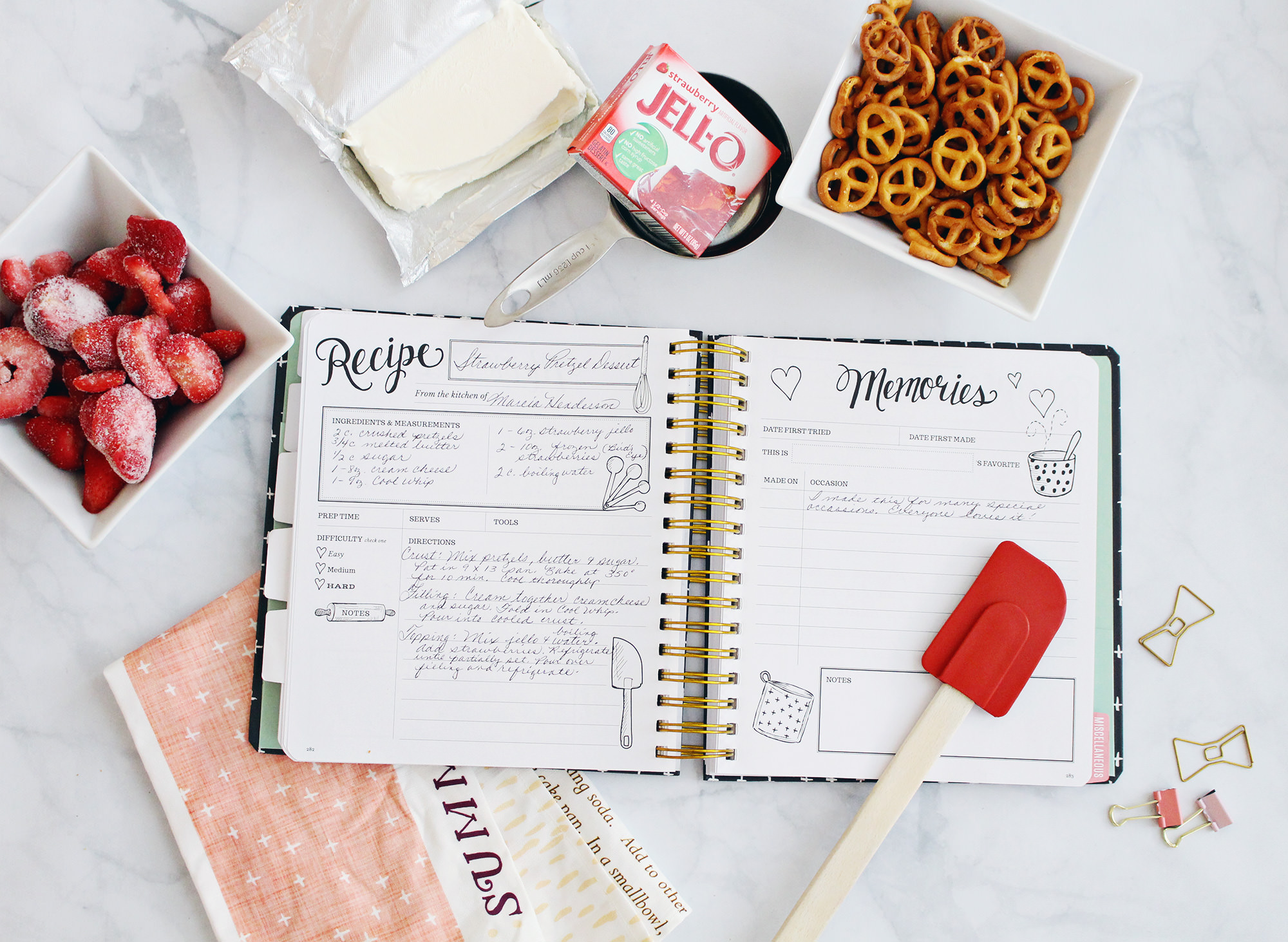 Use the Keepsake Kitchen Diary like a journal, recording special dates, memories, and occasions surrounding your family recipes