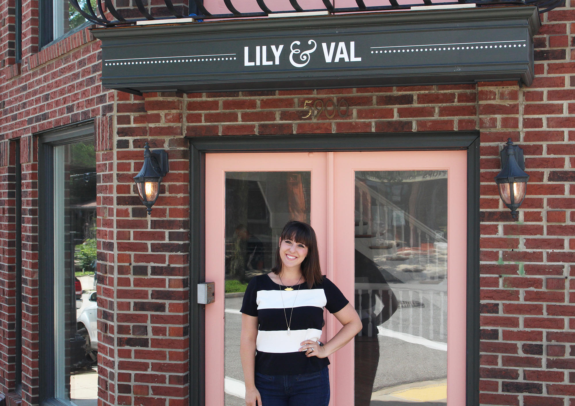 Valerie McKeehan in front of the brand new Lily & Val headquarters and Flagship Retail store in Pittsburgh PA.