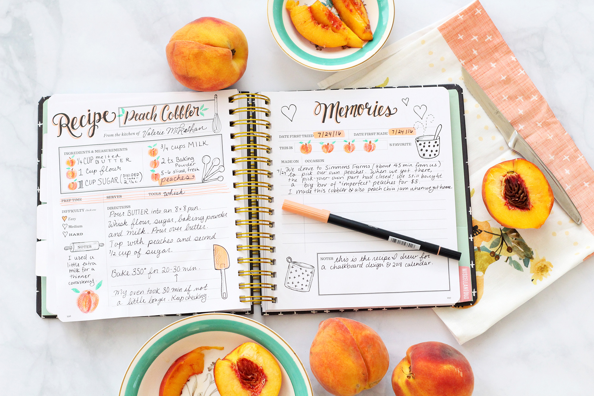 Get crafty with your Keepsake Kitchen Diary by adding personal touches to the recipe! Brush pens and colored pencils are great ways to make your recipe and memory spreads more personal.