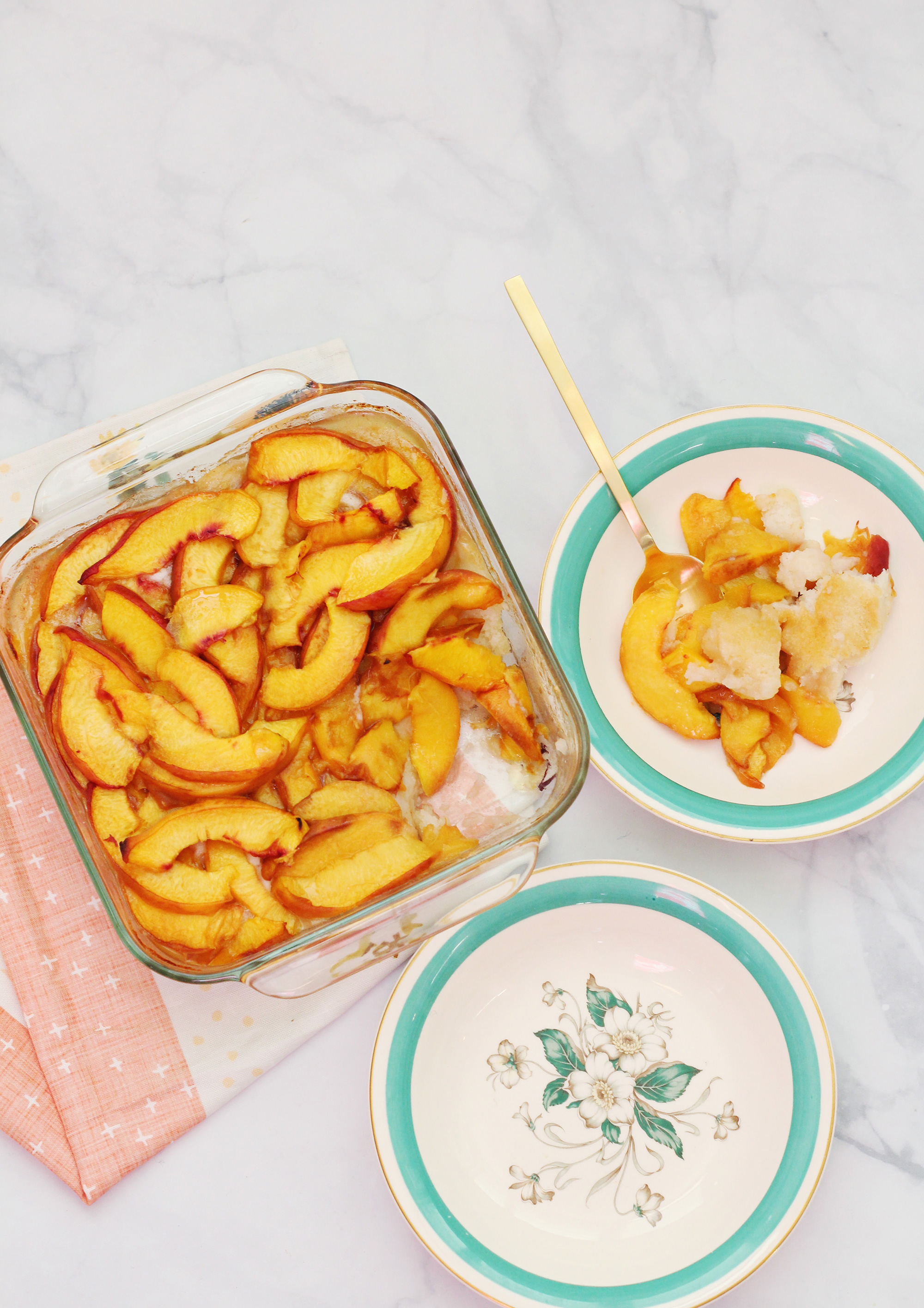 Serve up a fresh peach cobbler recipe. We brought our Lily & Val Peach Cobbler print to life on Lily & Val Living!