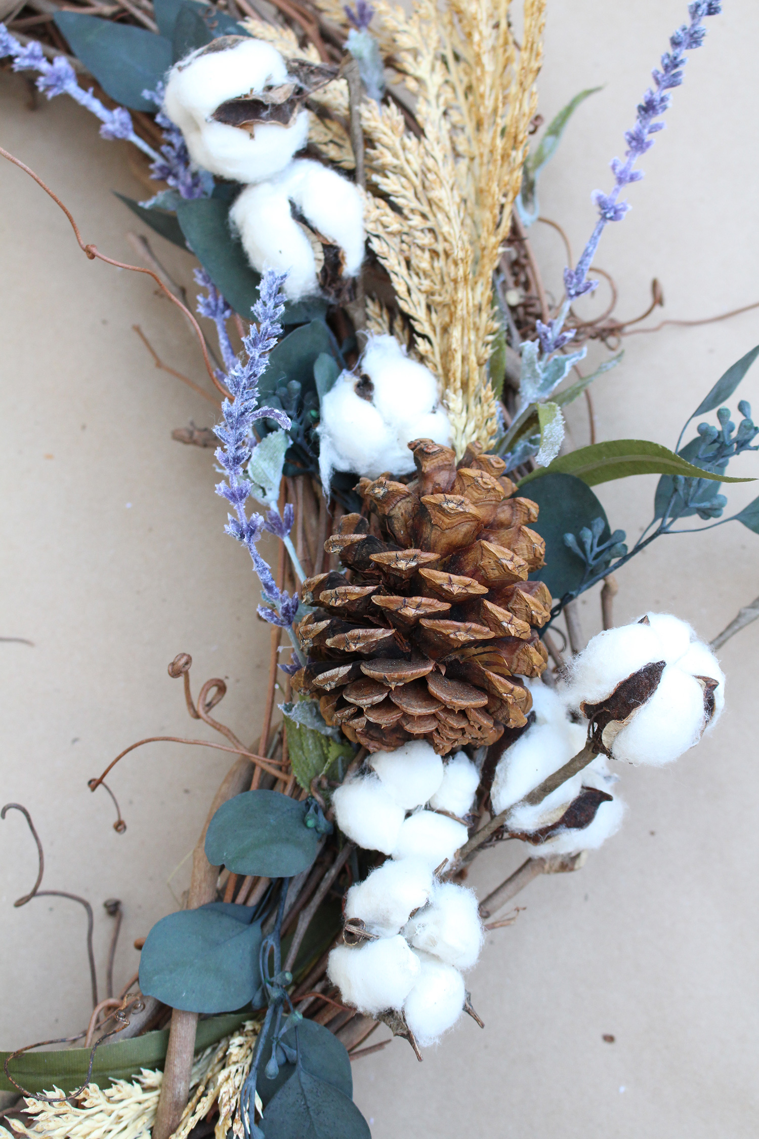 Raw cotton wreath DIY on Lily & Val Living