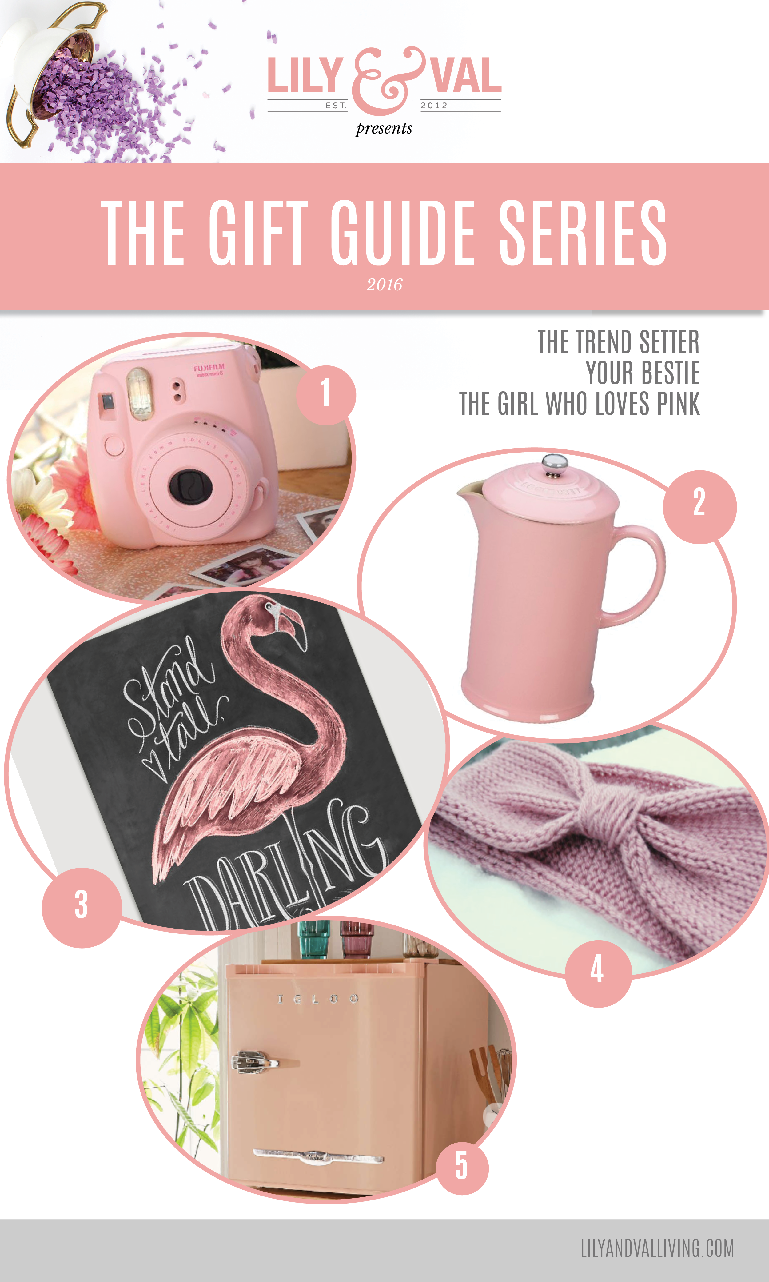 The Lily & Val Gift Guide Series. Gift guides for the trend setter, your bestie, the girl who loves pink