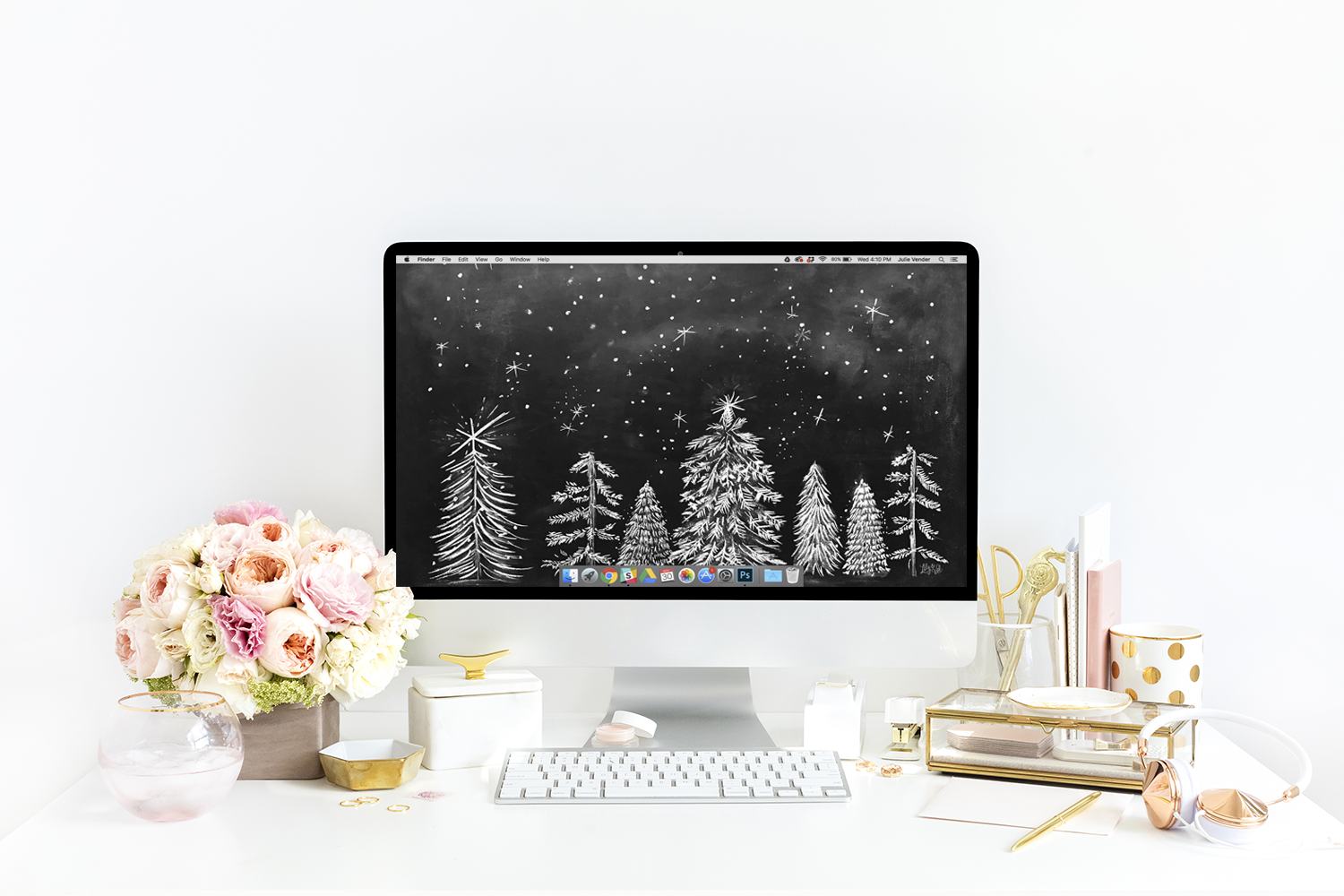 Lily and Val chalk drawing of Christmas trees free desktop download for holiday season