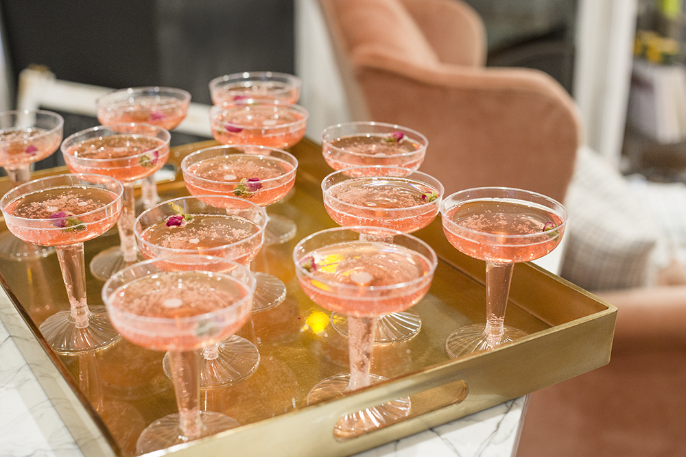 Lily & Val cocktail refreshers using Hibiscus & Rose cocktail mix and champagne