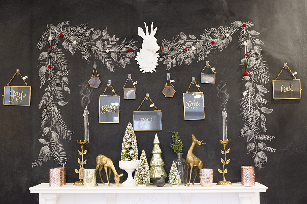 Chalkboard Wall Mantel designed for the holidays in the Lily & Val Flagship Store. 