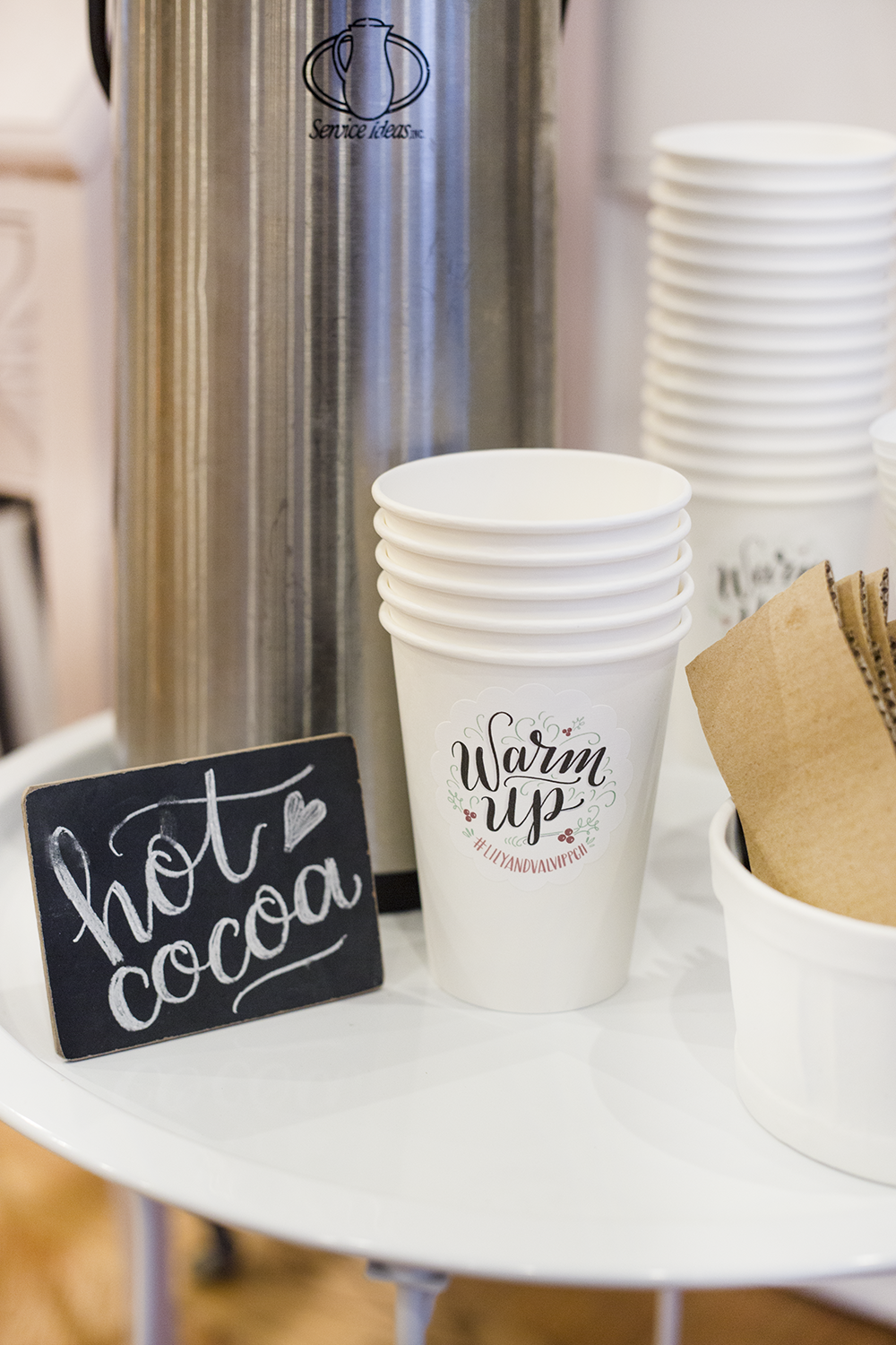 Lily & Val Hot Cocoa station with hand lettered labels