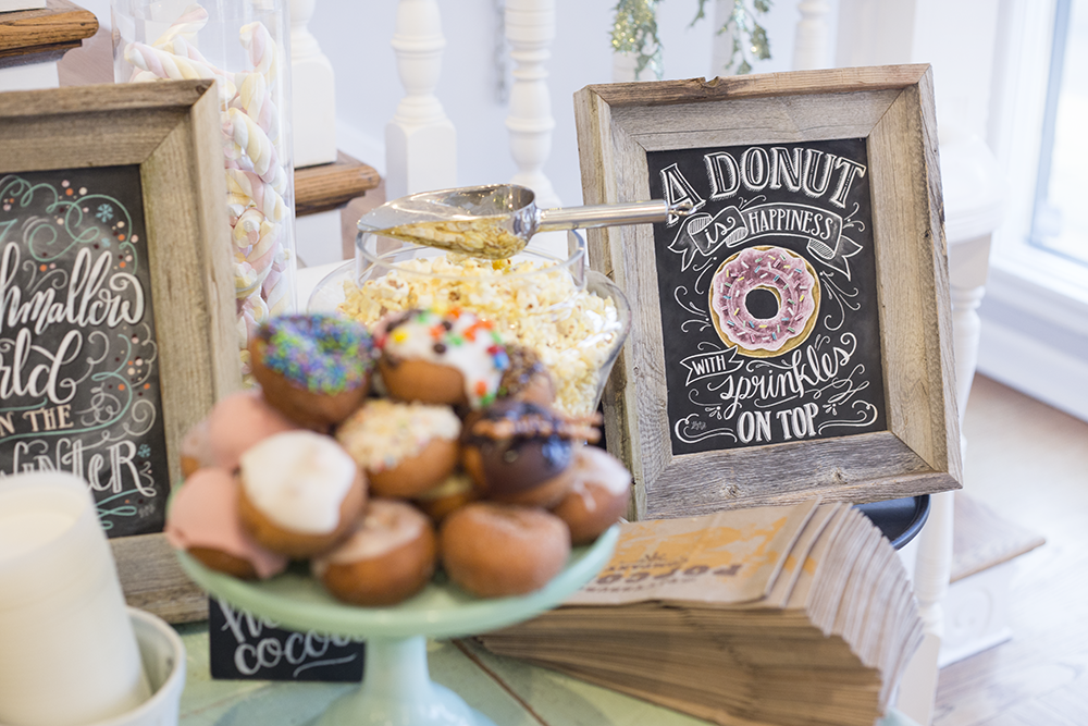 A donut is happiness with sprinkles on top - chalk art by Lily & Val. It makes a great display for your donut table!