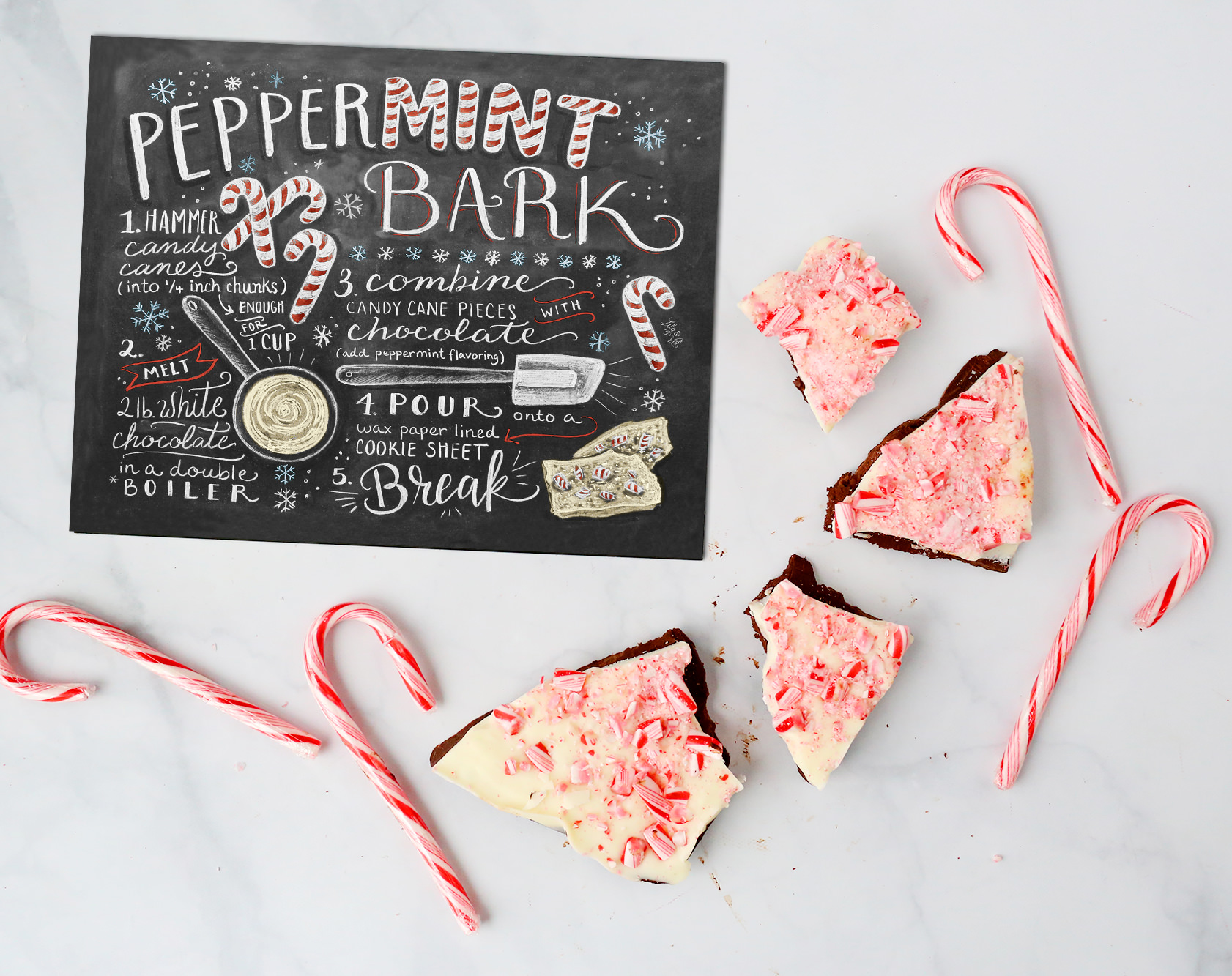 Peppermint Bark Recipe Chalk Art Design, Christmas Kitchen Decor via Lily & Val Living