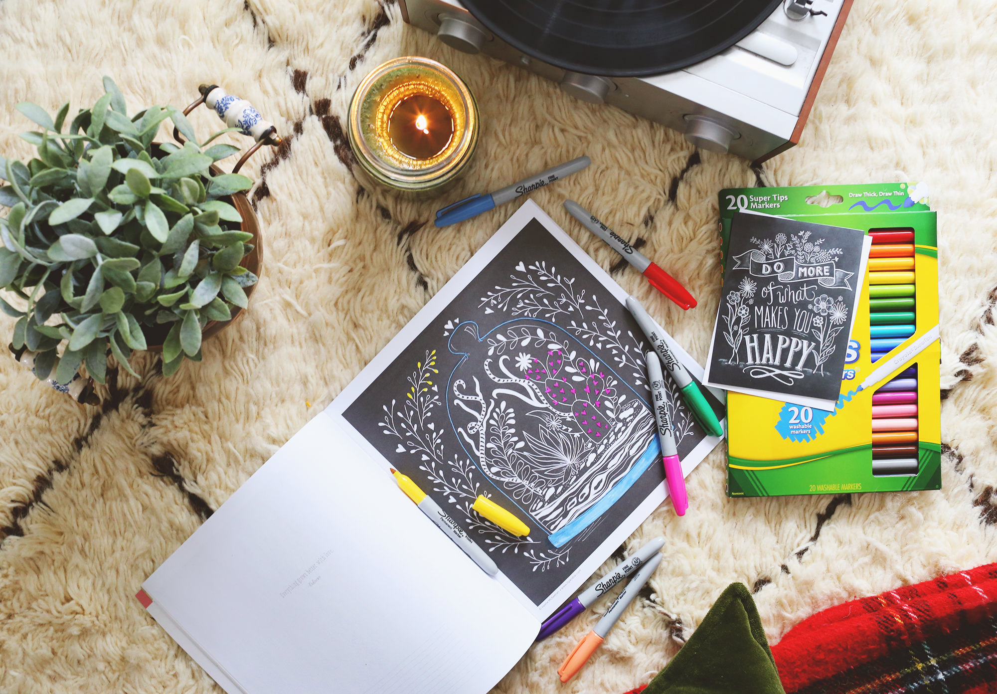 January's Happy Mail idea includes a coloring book, a marker set and a Lily & Val card!