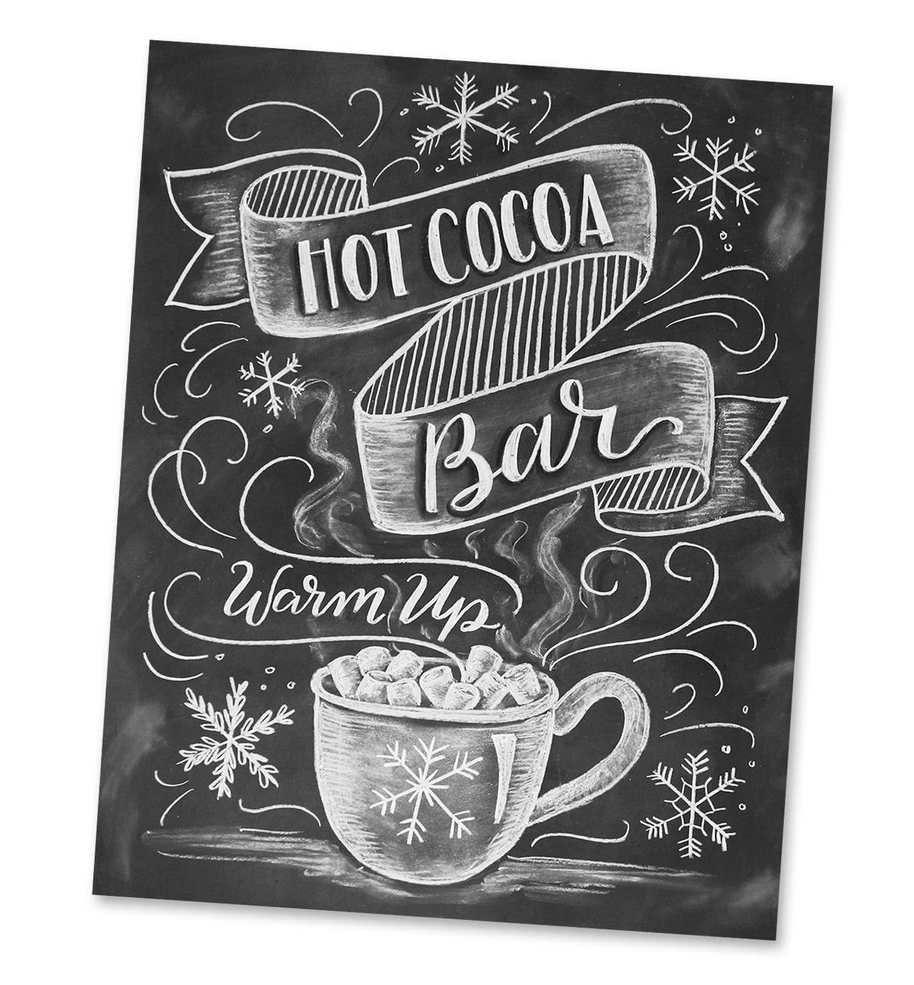 Chalk art DIY by Valerie McKeehan: Learn all the steps to make this cute hot cocoa bar chalkboard sign for your holiday parties