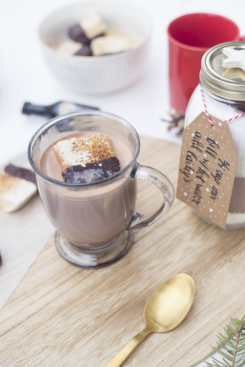 Need a last minute gift? Or just a great recipe? This is the creamiest hot chocolate you've ever tasted and when you layer it in a mason jar, it's an adorable gift! Click through to read the recipe!