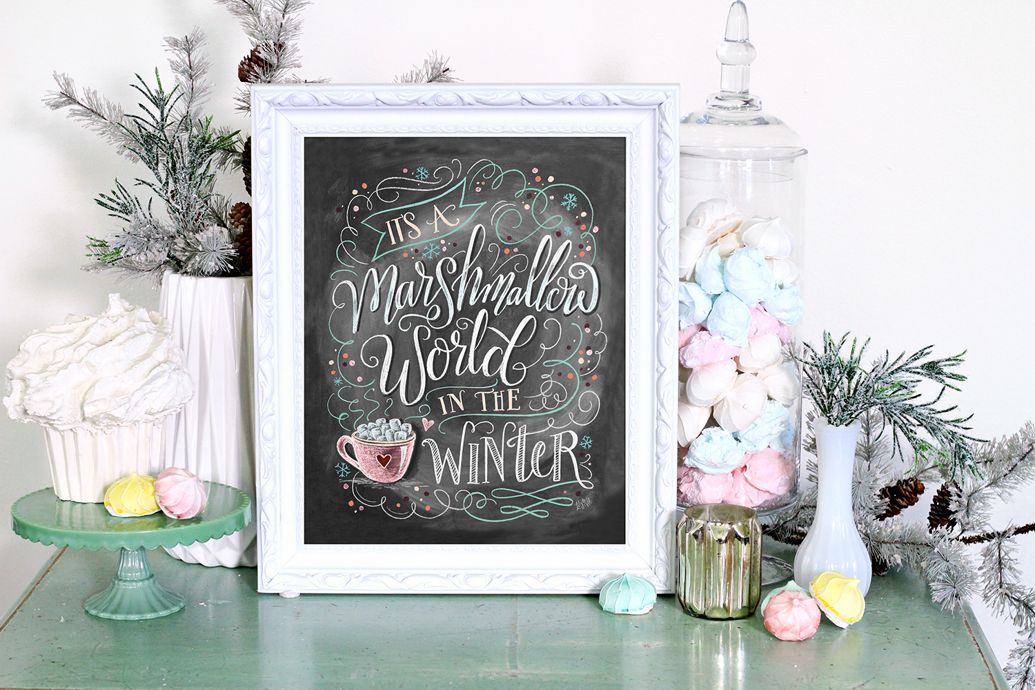 It's a Marshmallow World chalk art print for the holidays