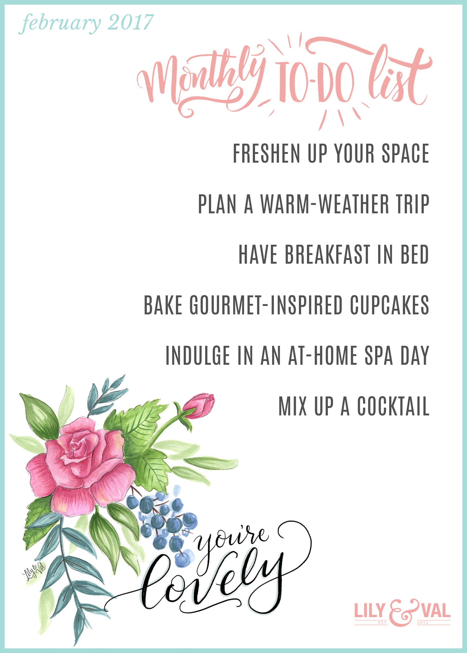 Check off these fun to-dos with our February free download on Lily & Val Living