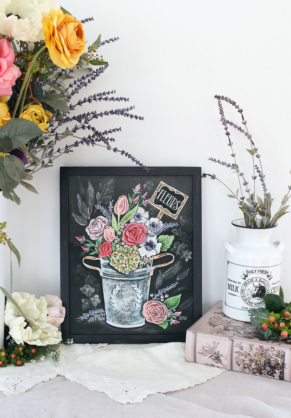 Fleurs- a chalk art print by Lily & Val depicting the flowers in Provence