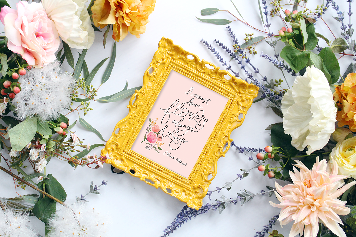 I must have flowers always & always. We agree with Monet! His famous quote hand-lettered for the 2017 Lily & Val Spring Print Collection