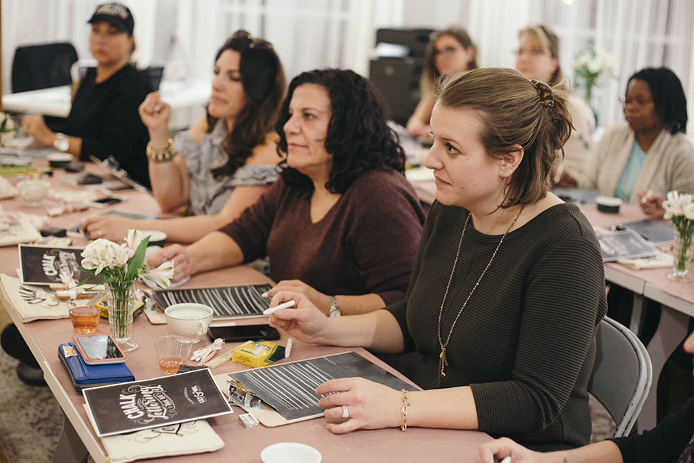 A behind-the-scenes look at Chalk Lettering Techniques workshop held at the Lily & Val Flagship Store in Pittsburgh