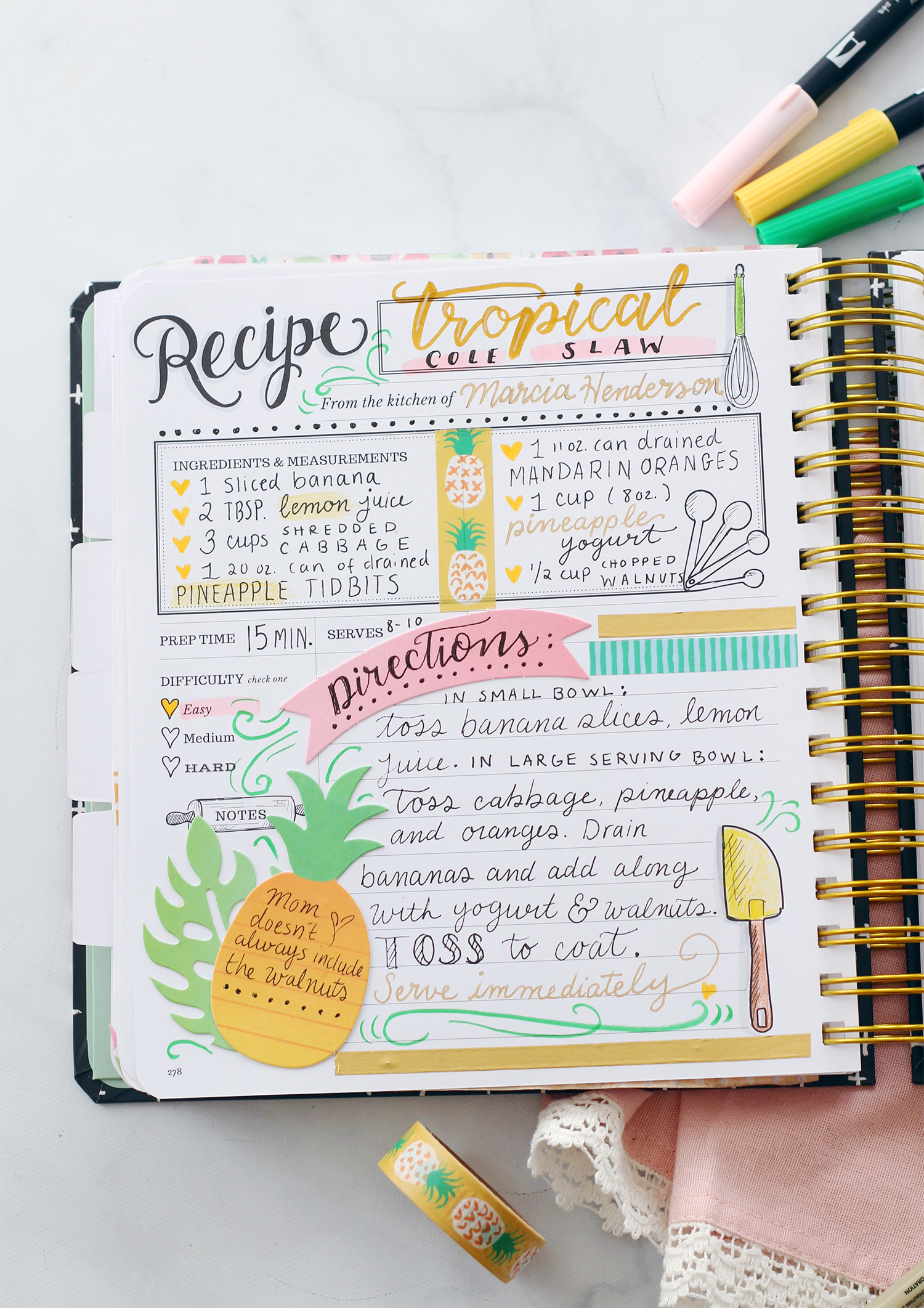 A scrapbooked recipe page in the Keepsake Kitchen Diary: A DIY recipe and memory cookbook for holding your family recipes