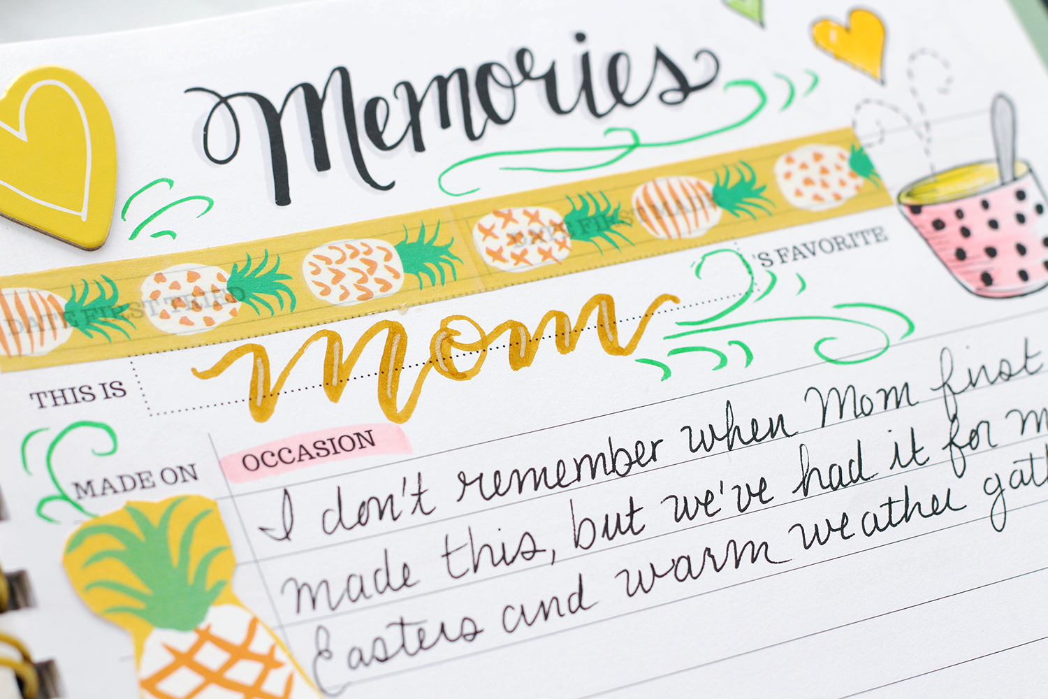 The Keepsake Kitchen Diary is not your average recipe keeper because it combines a journaling memory page for recording special moments and scrapbooking memories