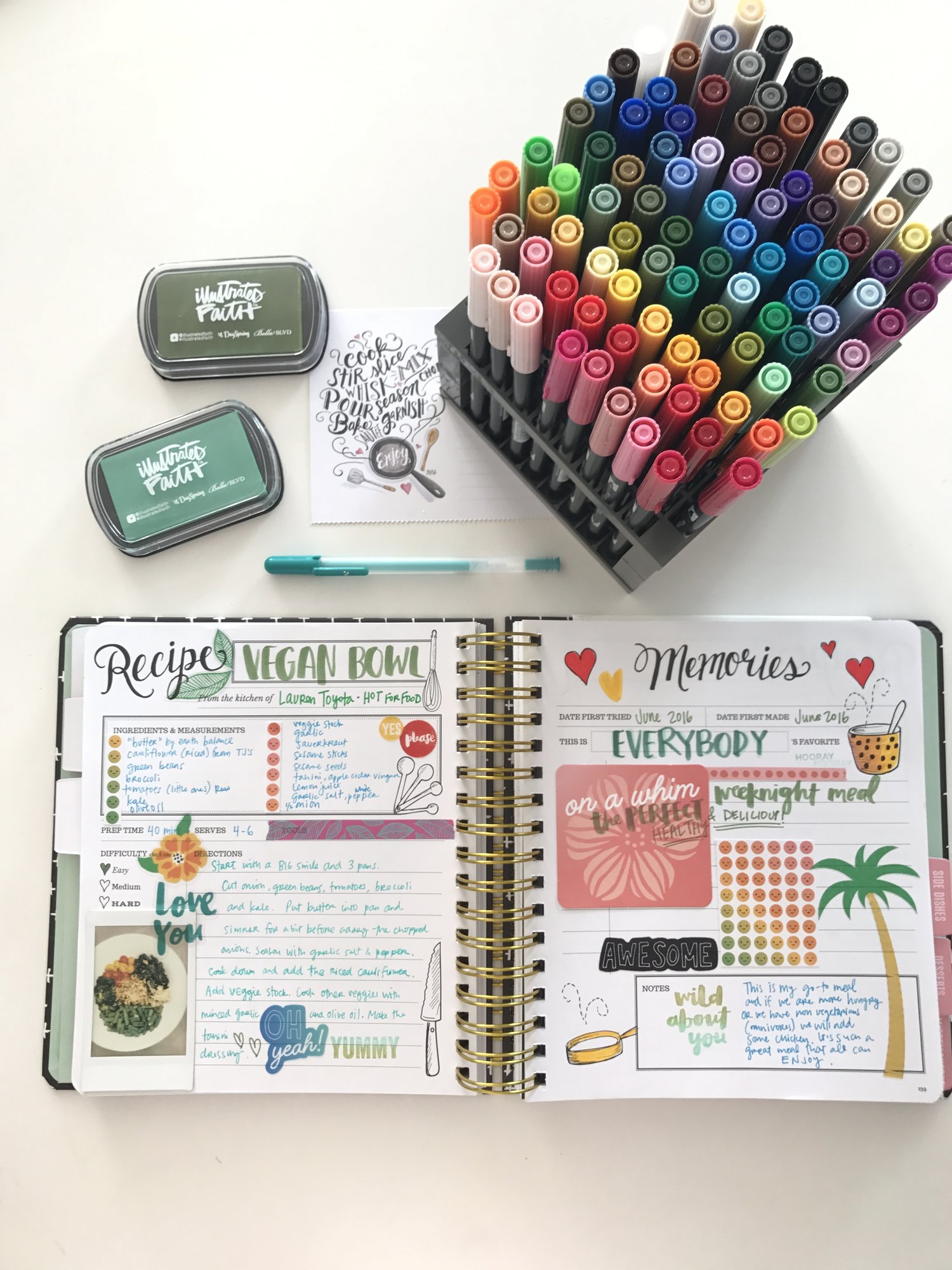 See how Amy Tangerine scrapbooks the pages of The Keepsake Kitchen Diary - a DIY recipe keeper and journal
