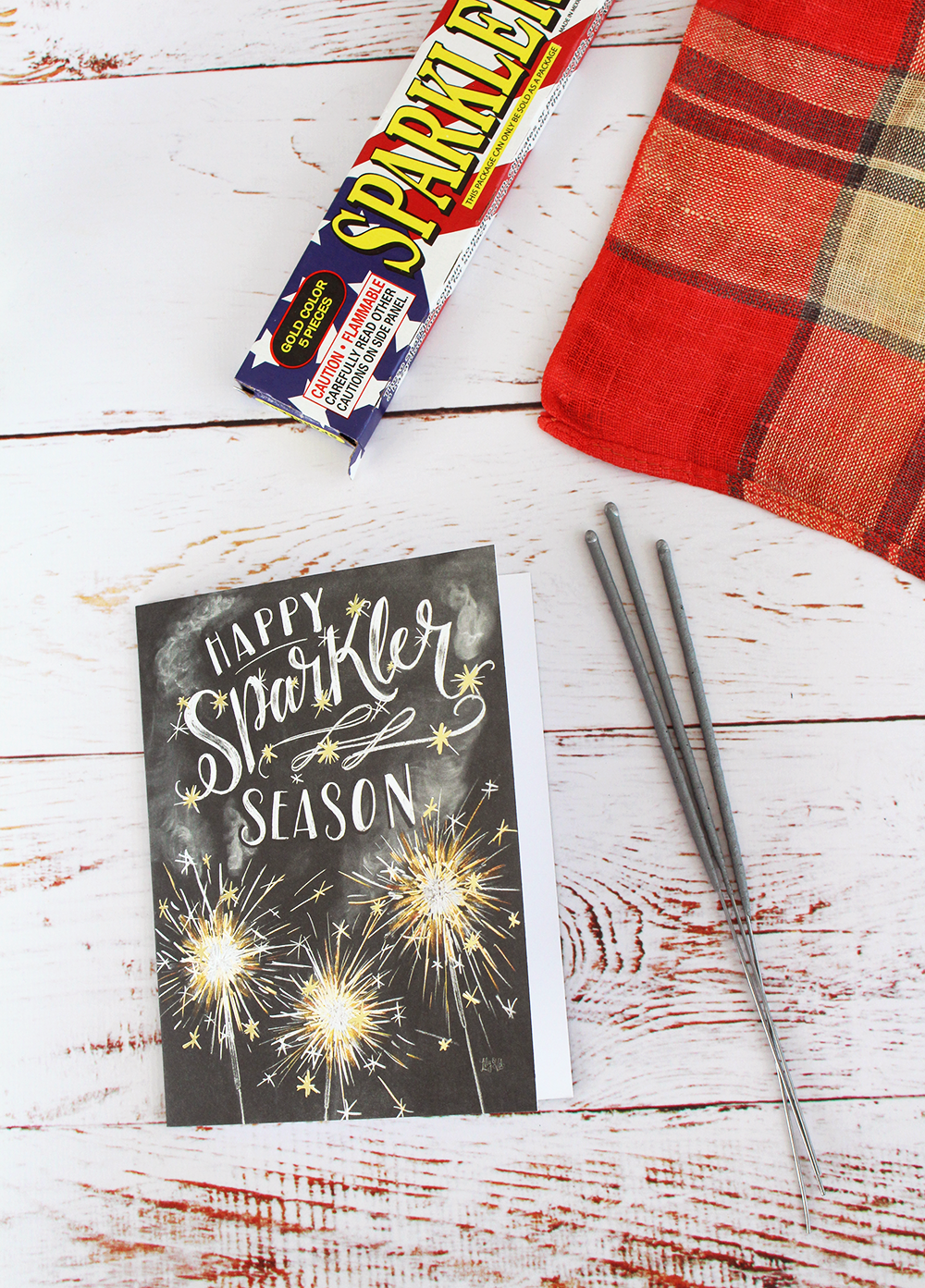 Fourth of July Place Setting Idea | fun, hand-drawn "Happy Sparkler Season" cards