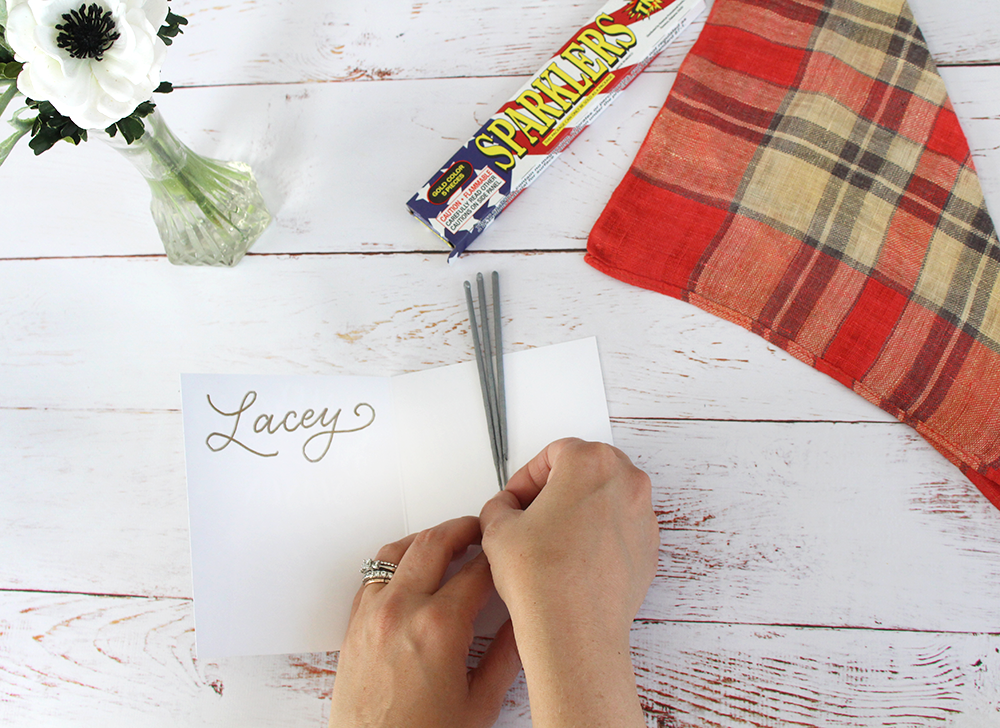 DIY project: place settings for the Fourth of July | An easy and cute idea from Lily & Val Living | hand-drawn Happy Sparkler Season card