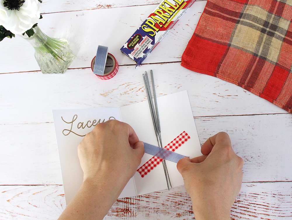 How to make these fun place settings for the Fourth of July: A DIY project from Lily & Val Living | hand-drawn Happy Sparkler Season card