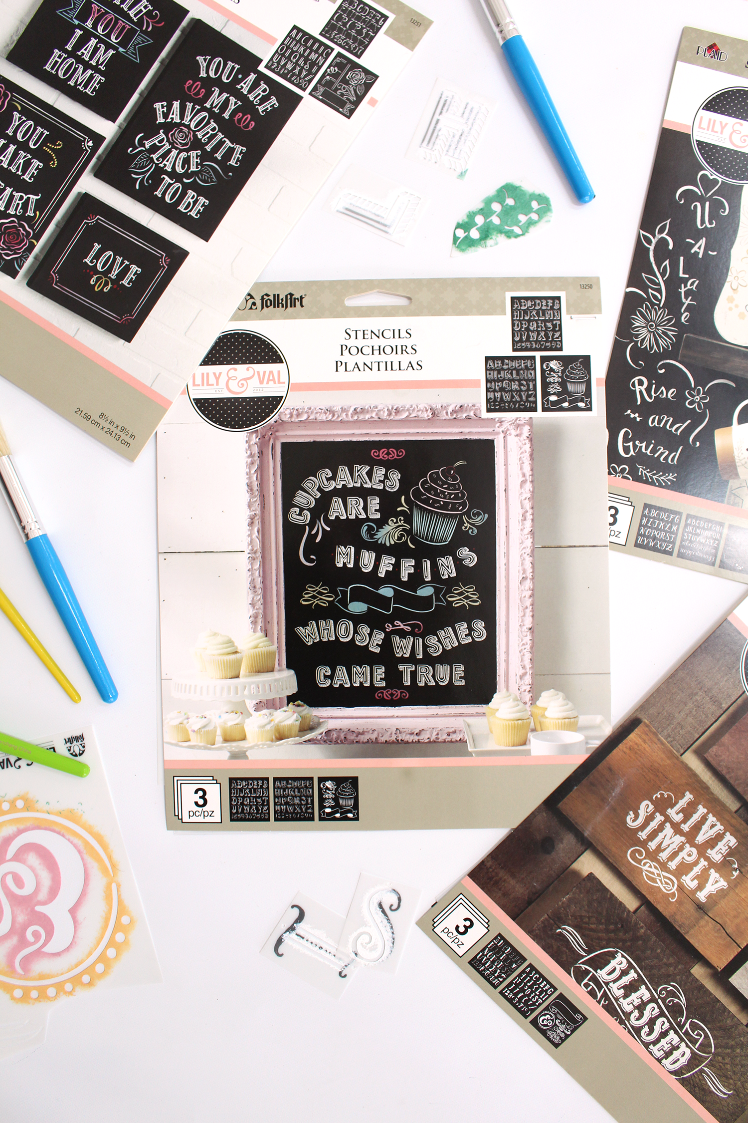 Introducing Lily & Val Chalkboard Lettering Stencils! Create gorgeous pieces of chalkboard art featuring Valerie McKeehan's signature hand lettering and embellishments. Available from Plaid Crafts at Michaels!