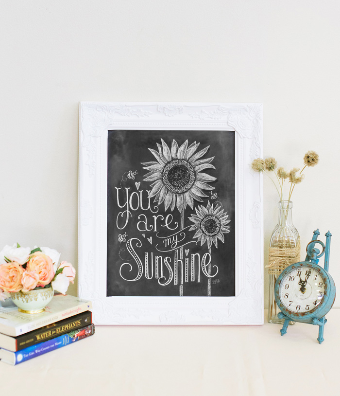 You are my sunshine black and white chalk art design by Valerie McKeehan