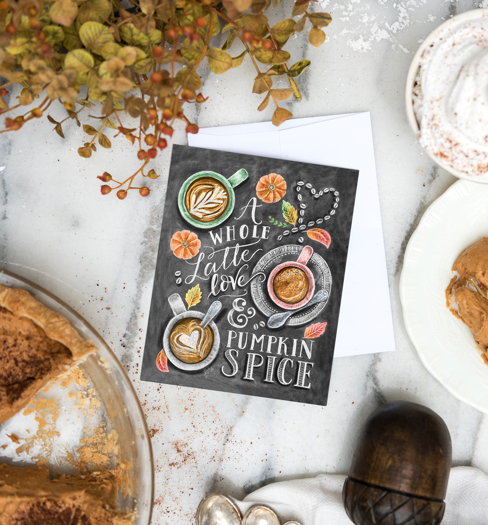 Pumpkin Spice Latte Card | Gift for Pumpkin Spice Lover | Chalk art