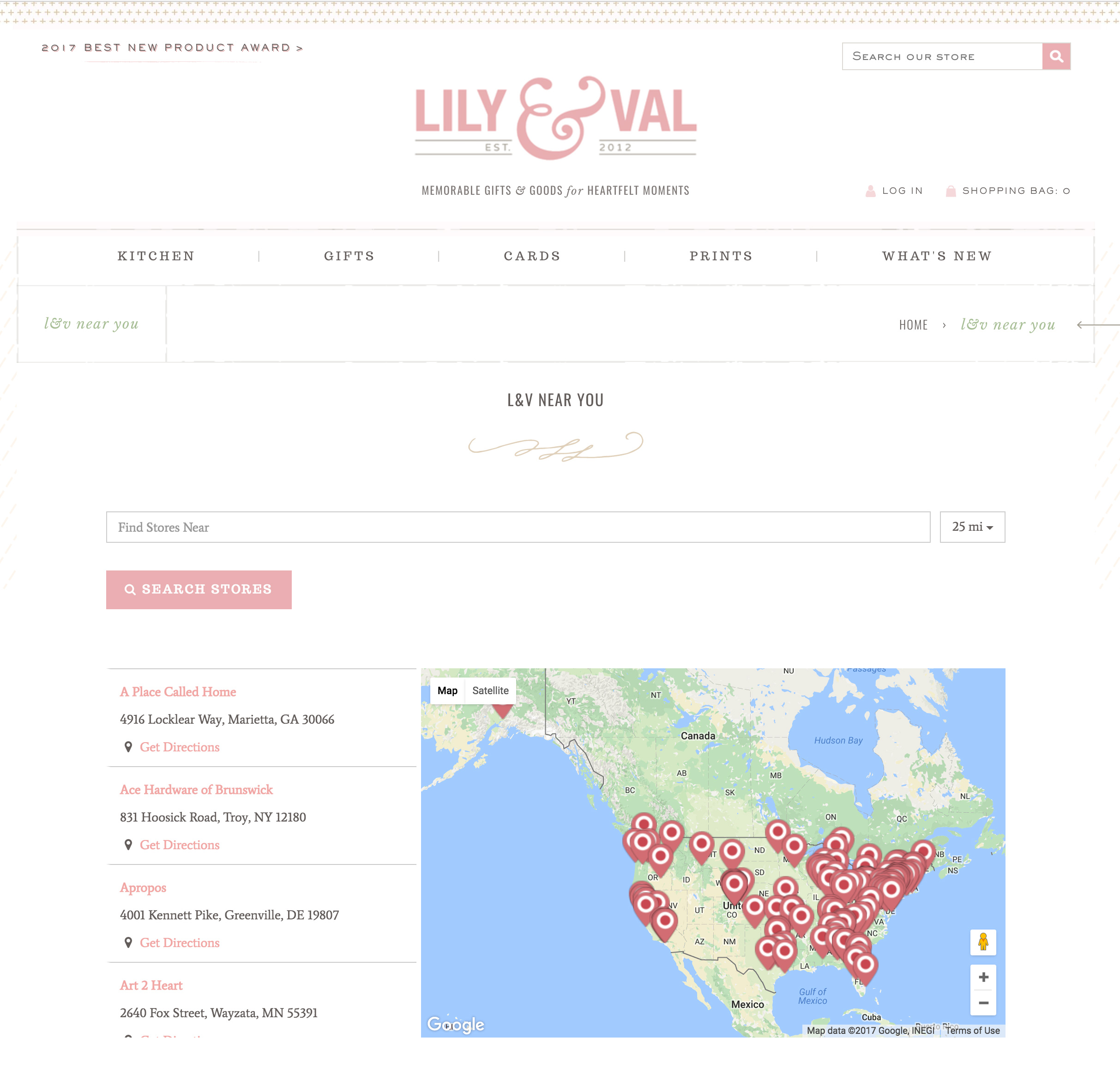 Store locator on the new Lily & Val website