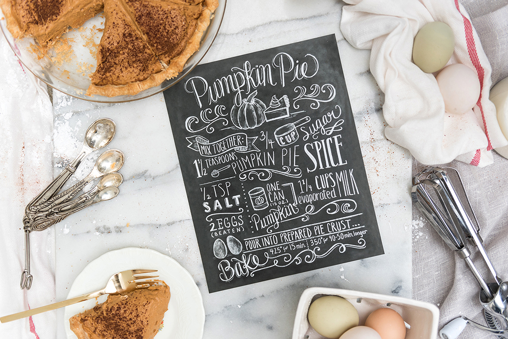 Pumpkin Pie Chalk Art Illustrated recipe print by Lily & Val | Fall Kitchen Decor