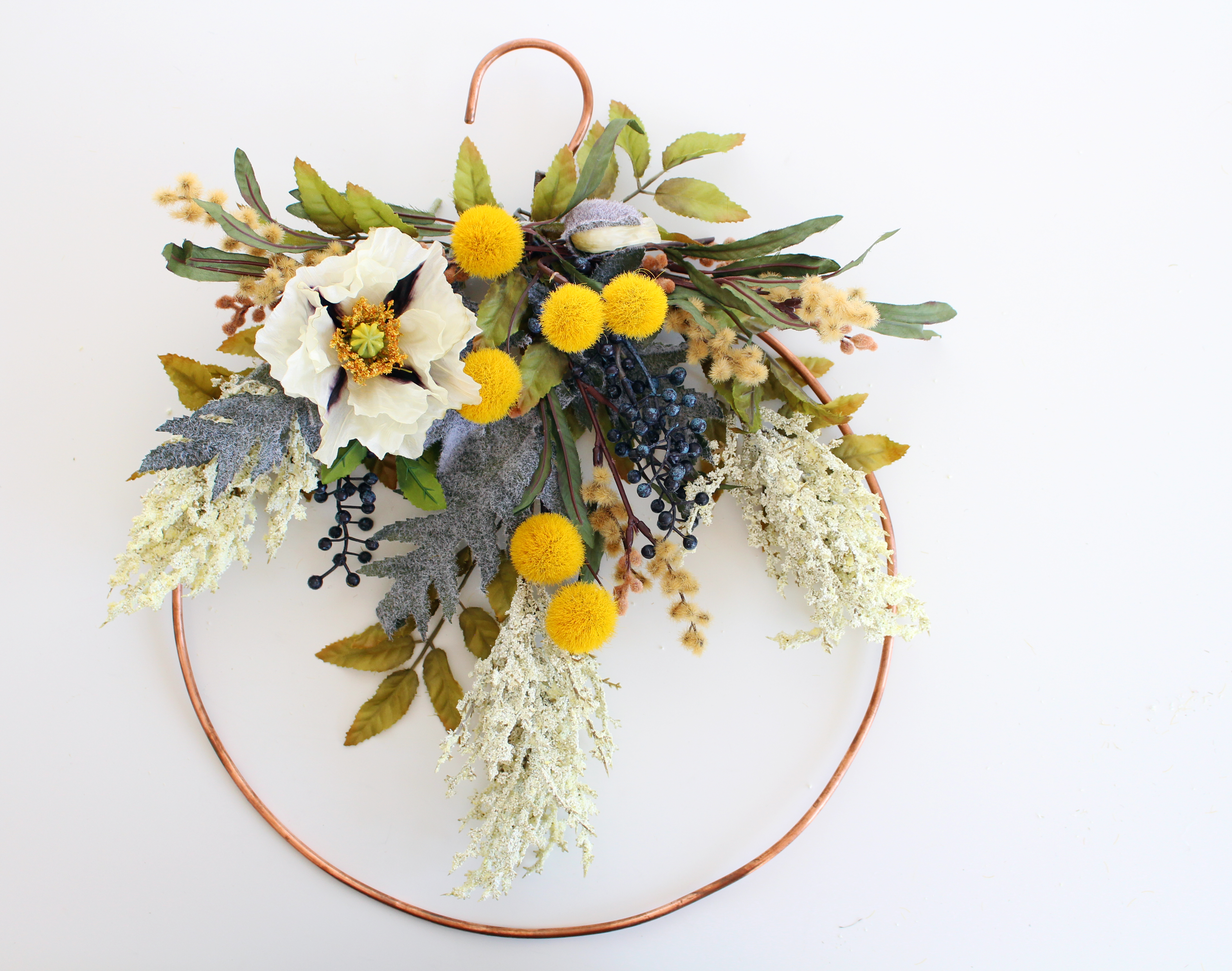 Make this amazing Faux Floral Fall Wreath on a handmade copper frame during the next Faux Floral Skills Workshop at the Lily & Val Flagship Store