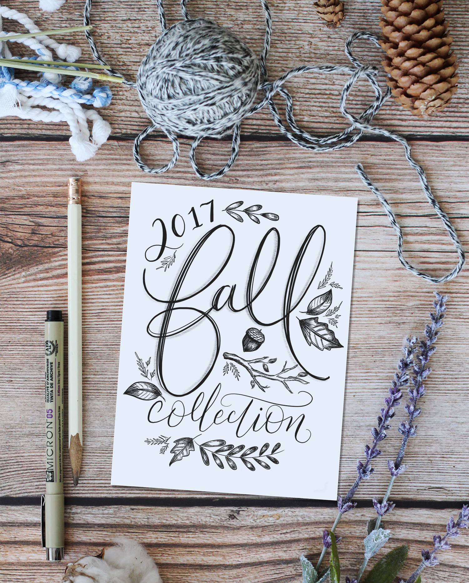 the 2017 Lily & Val Fall Collection features cozy textures, sophisticated colors, hand-drawn botanicals, and hand lettered and illustrated details