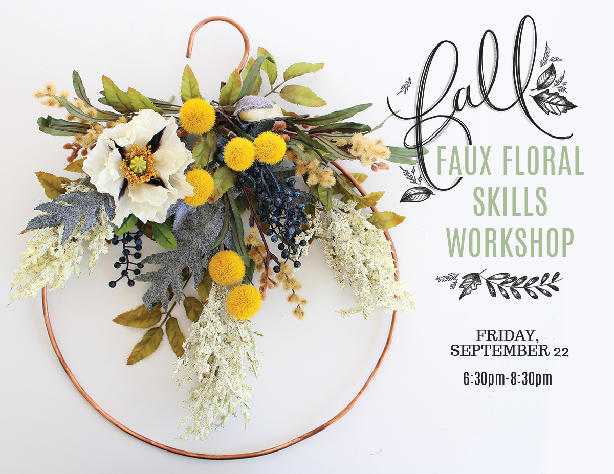 Make this amazing Faux Floral Fall Wreath on a handmade copper frame during the next Faux Floral Skills Workshop at the Lily & Val Flagship Store