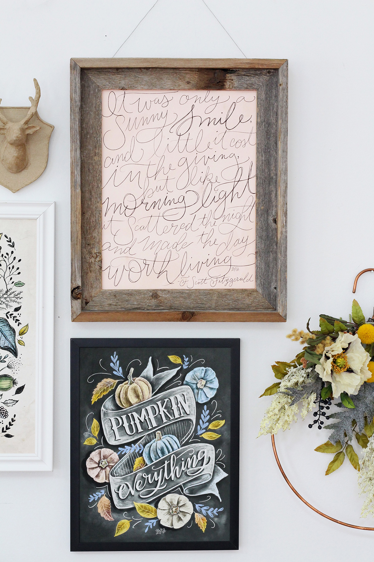 Gallery wall inspiration for elegant, non-traditional fall decor