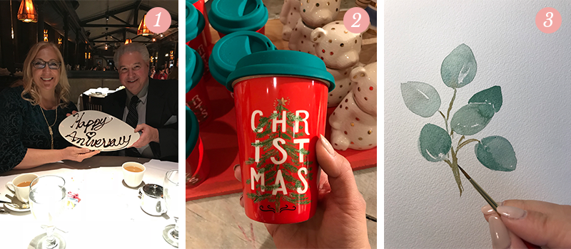 Lily & Val Presents: Pretty Ordinary Friday #77 with Anniversary celebrations, Christmas cups at Anthropologie and watercolor eucalyptus