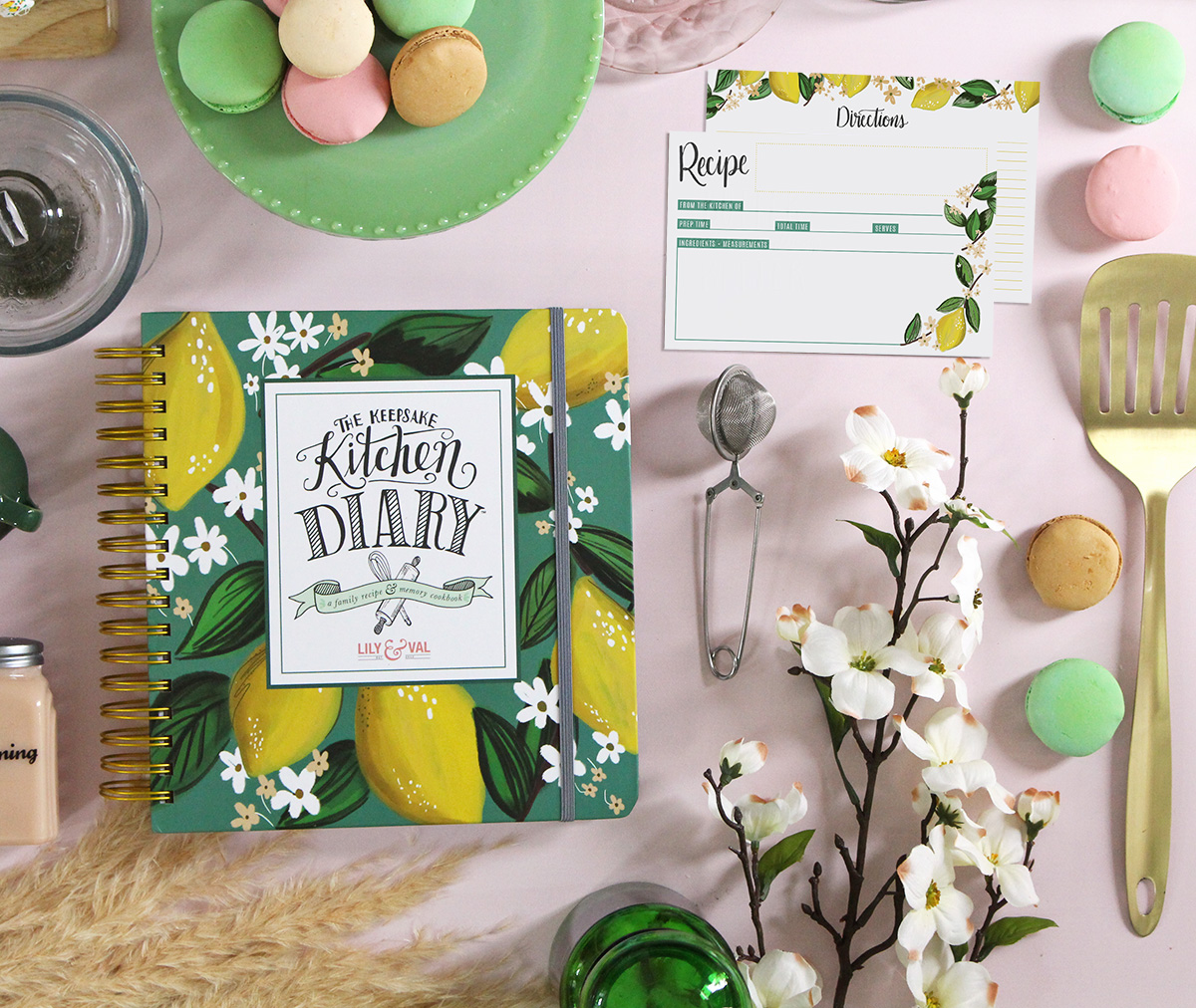 The whimsical lemons Keepsake Kitchen Diary pairs beautifully with the loose lemon recipe cards